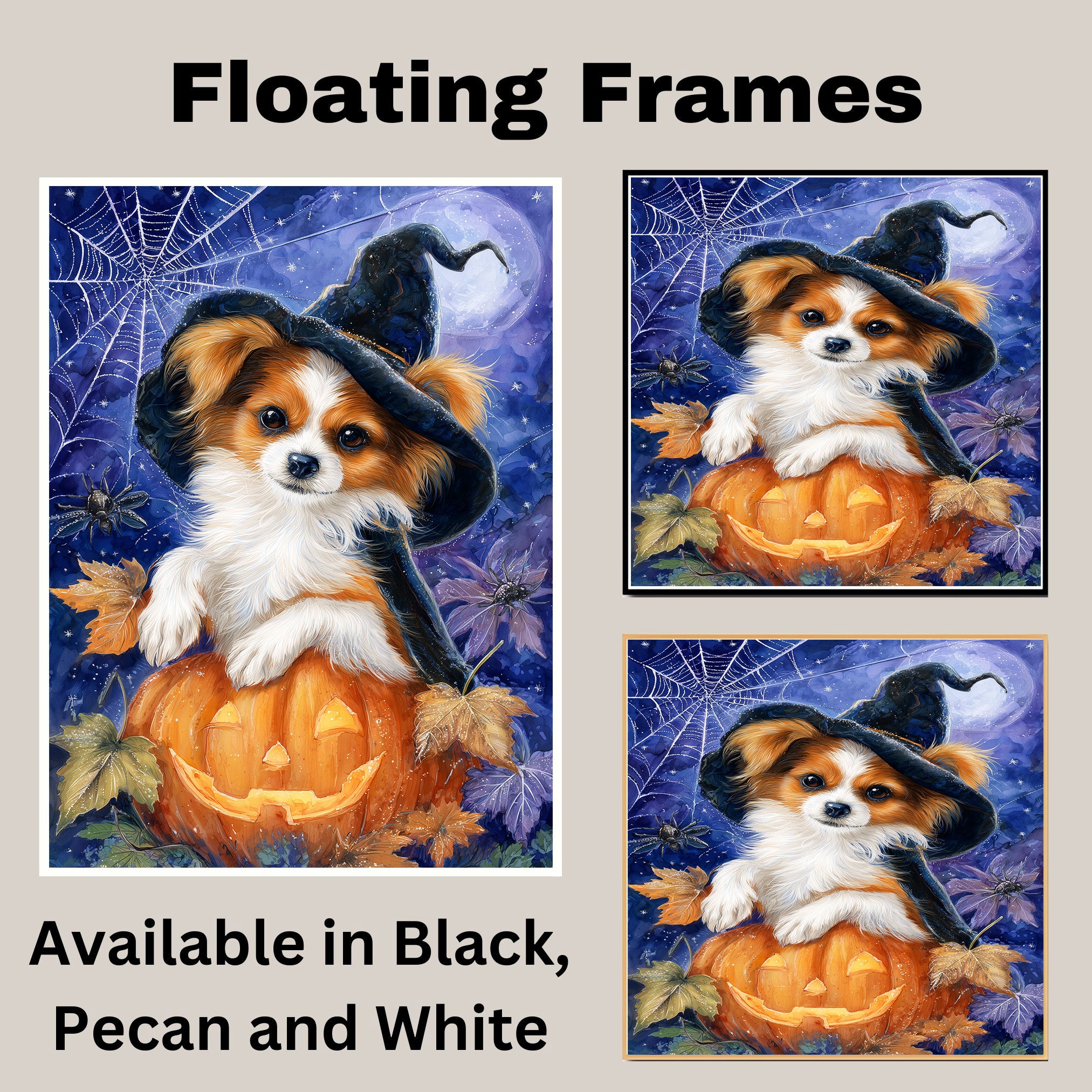 Papillon Dog Spooky Pumpkin Pictures Print for Living Room Decoration for Dad's Halloween Party on Ready to Hang 1.5" Thick Canvas Wrap, Floating Framed Canvas, Flat Rolled Canvas