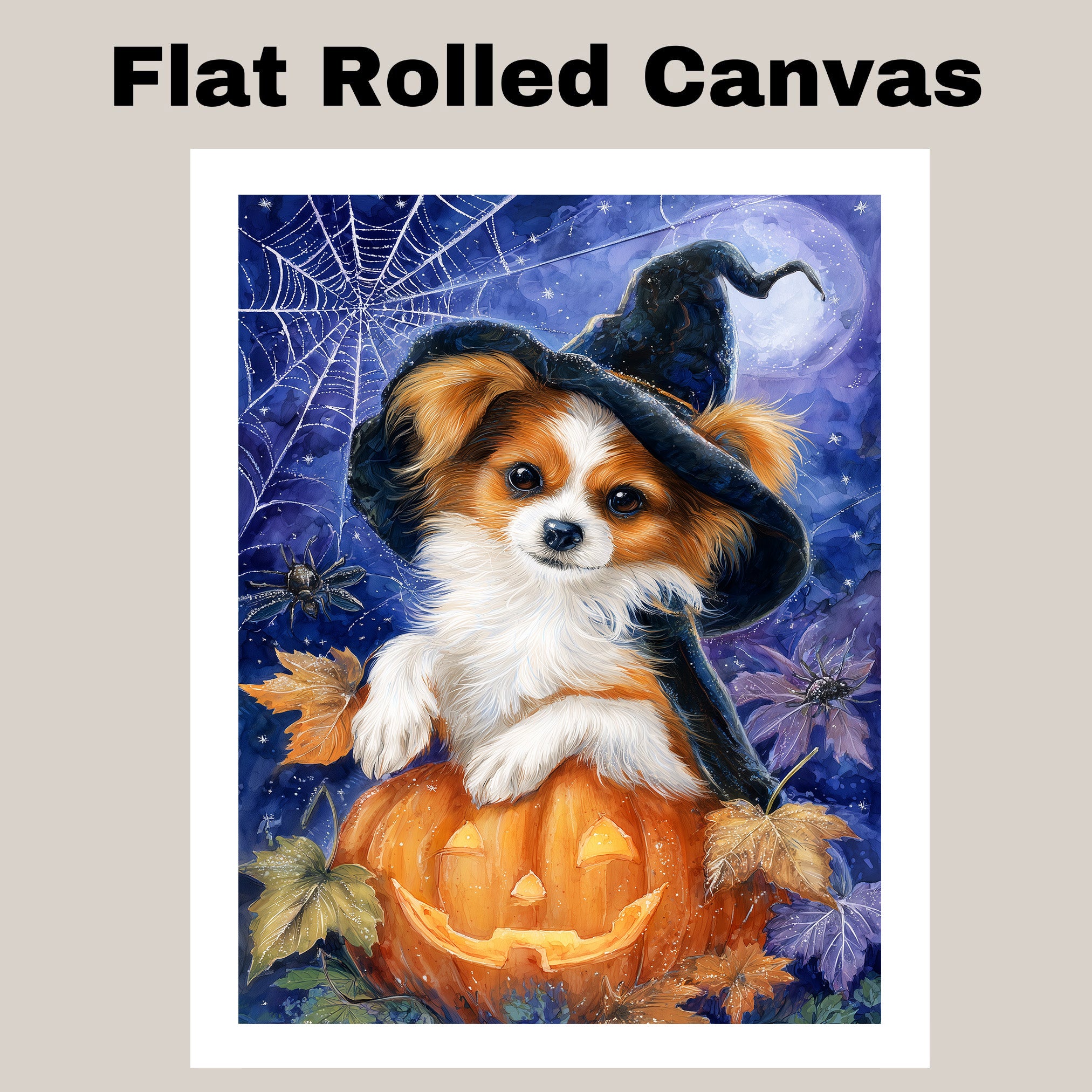 Papillon Dog Spooky Pumpkin Pictures Print for Living Room Decoration for Dad's Halloween Party on Ready to Hang 1.5" Thick Canvas Wrap, Floating Framed Canvas, Flat Rolled Canvas