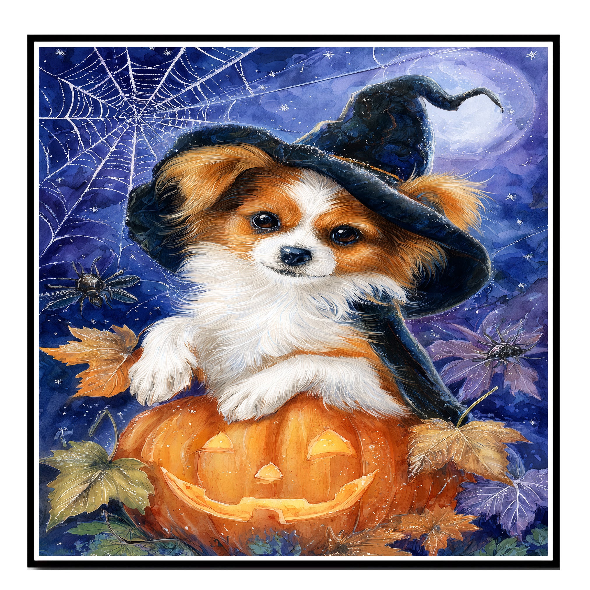 Papillon Dog Spooky Pumpkin Pictures Print for Living Room Decoration for Dad's Halloween Party on Ready to Hang 1.5" Thick Canvas Wrap, Floating Framed Canvas, Flat Rolled Canvas