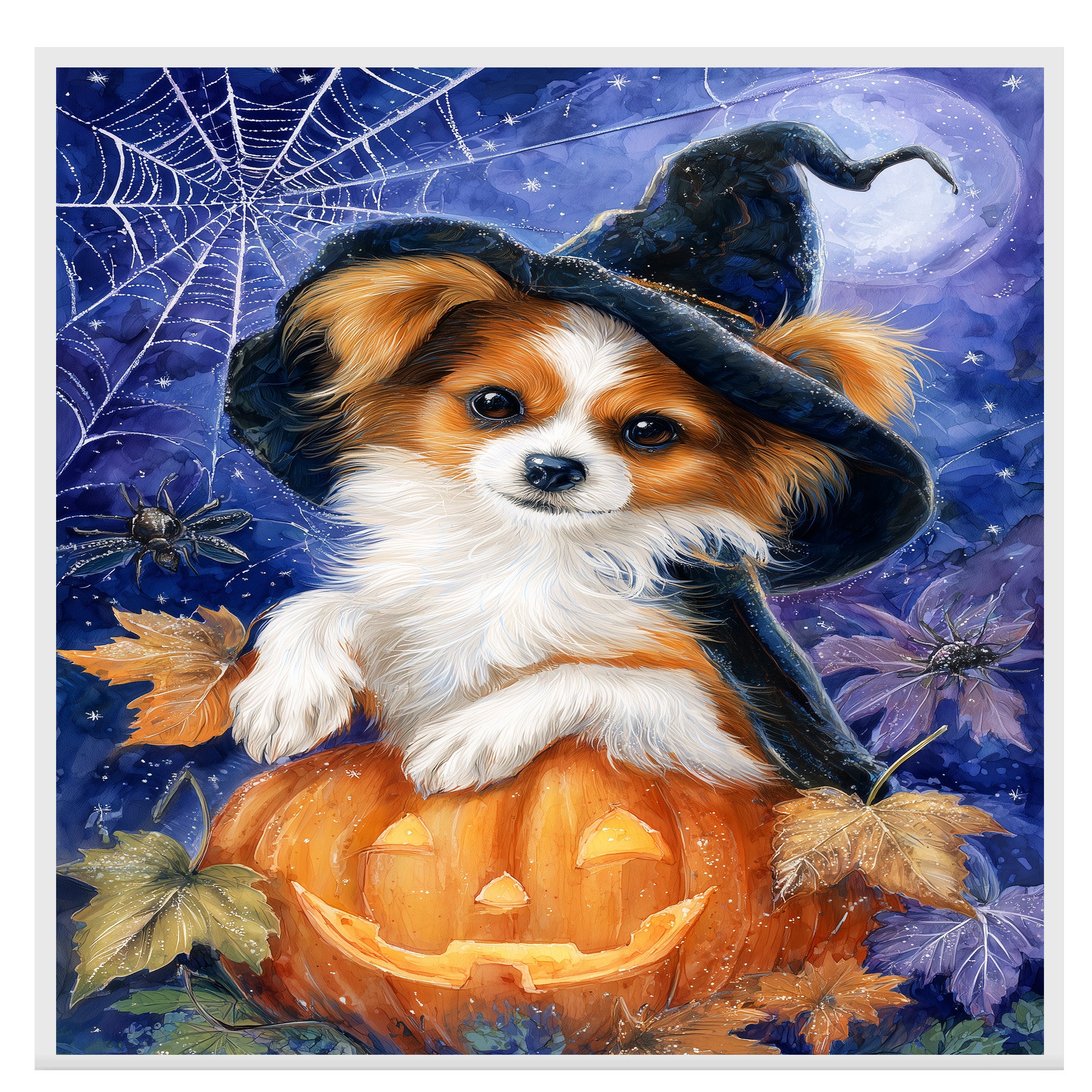 Papillon Dog Spooky Pumpkin Pictures Print for Living Room Decoration for Dad's Halloween Party on Ready to Hang 1.5" Thick Canvas Wrap, Floating Framed Canvas, Flat Rolled Canvas