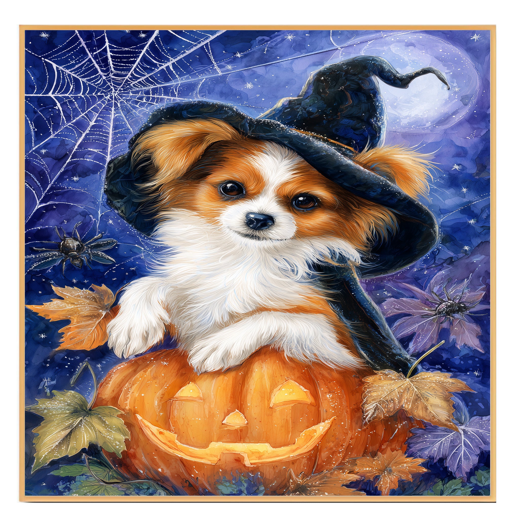Papillon Dog Spooky Pumpkin Pictures Print for Living Room Decoration for Dad's Halloween Party on Ready to Hang 1.5" Thick Canvas Wrap, Floating Framed Canvas, Flat Rolled Canvas