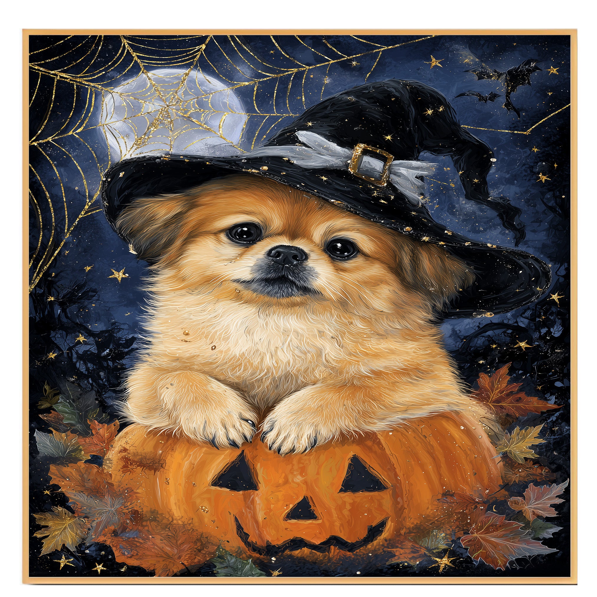Pekingese Dog Witch Poster for Fall Home Decoration Artwork for Grandma's Farmhouse Décor on Ready to Hang 1.5" Thick Canvas Wrap, Floating Framed Canvas, Flat Rolled Canvas