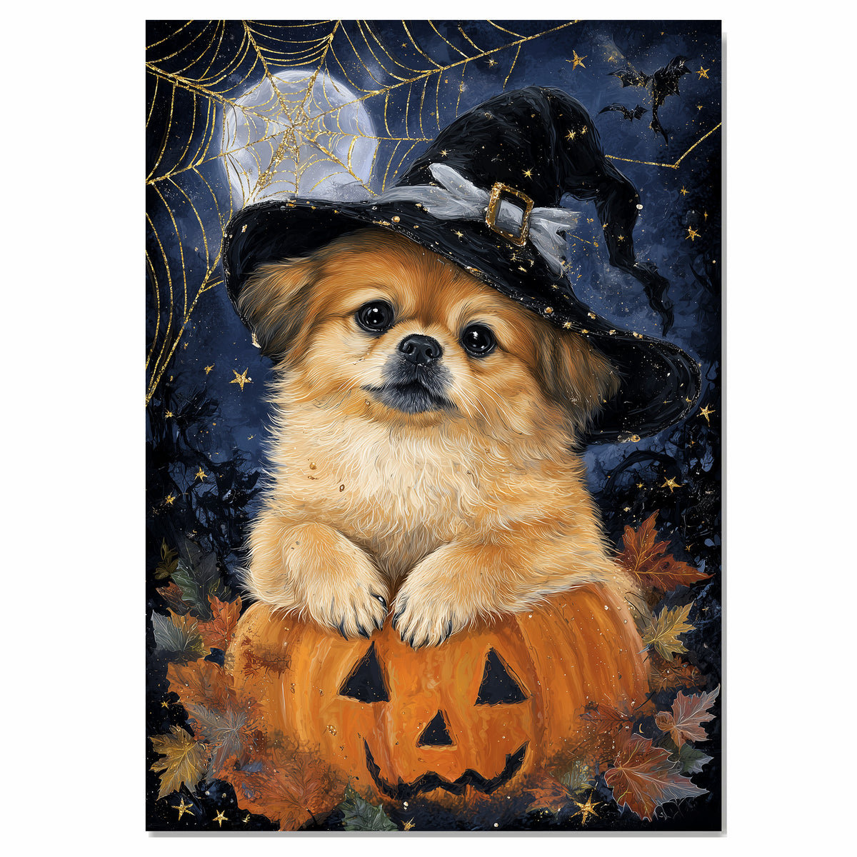 Pekingese Dog Witch Poster for Fall Home Decoration Artwork for Grandma's Farmhouse Décor on Ready to Hang 1.5" Thick Canvas Wrap, Floating Framed Canvas, Flat Rolled Canvas