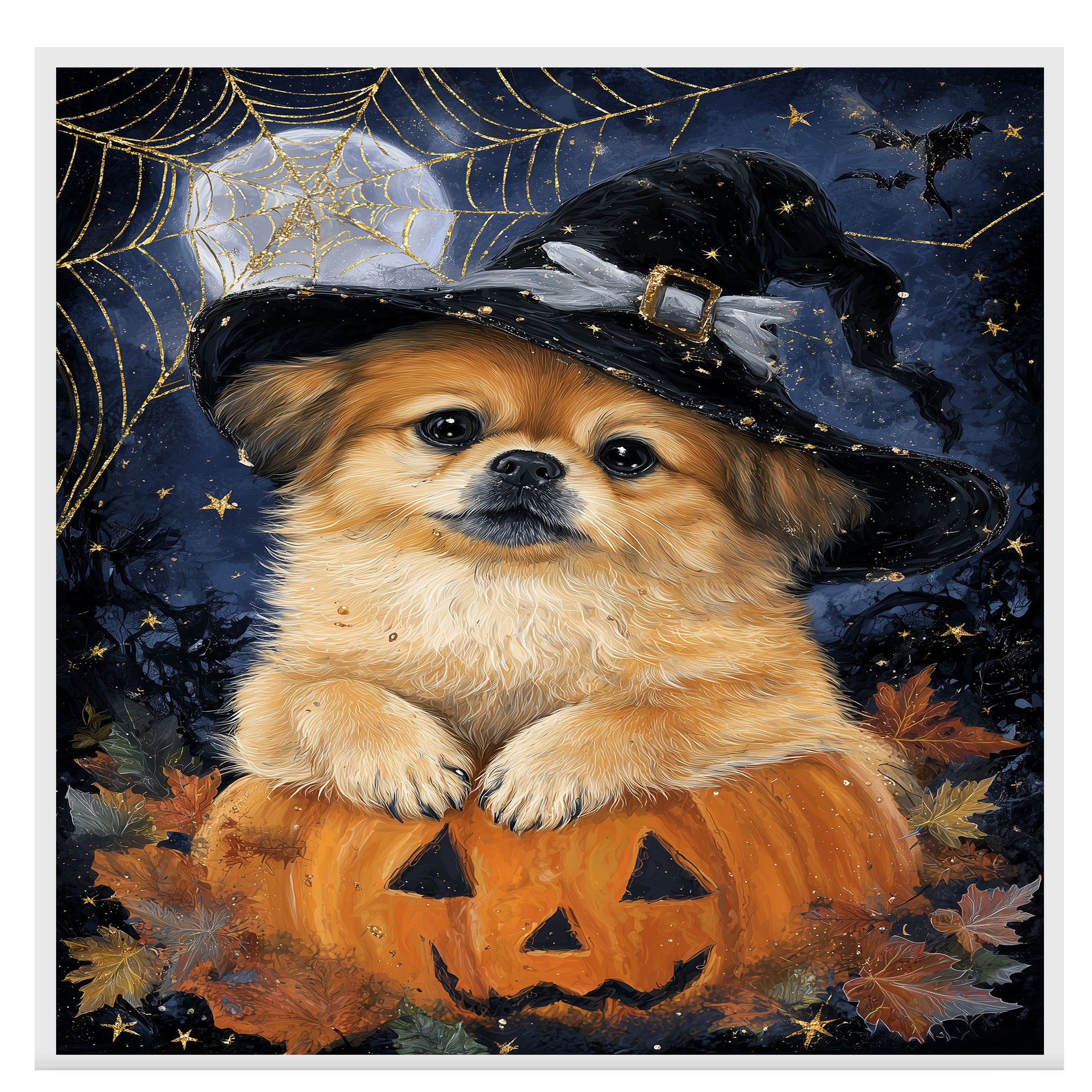 Pekingese Dog Witch Poster for Fall Home Decoration Artwork for Grandma's Farmhouse Décor on Ready to Hang 1.5" Thick Canvas Wrap, Floating Framed Canvas, Flat Rolled Canvas
