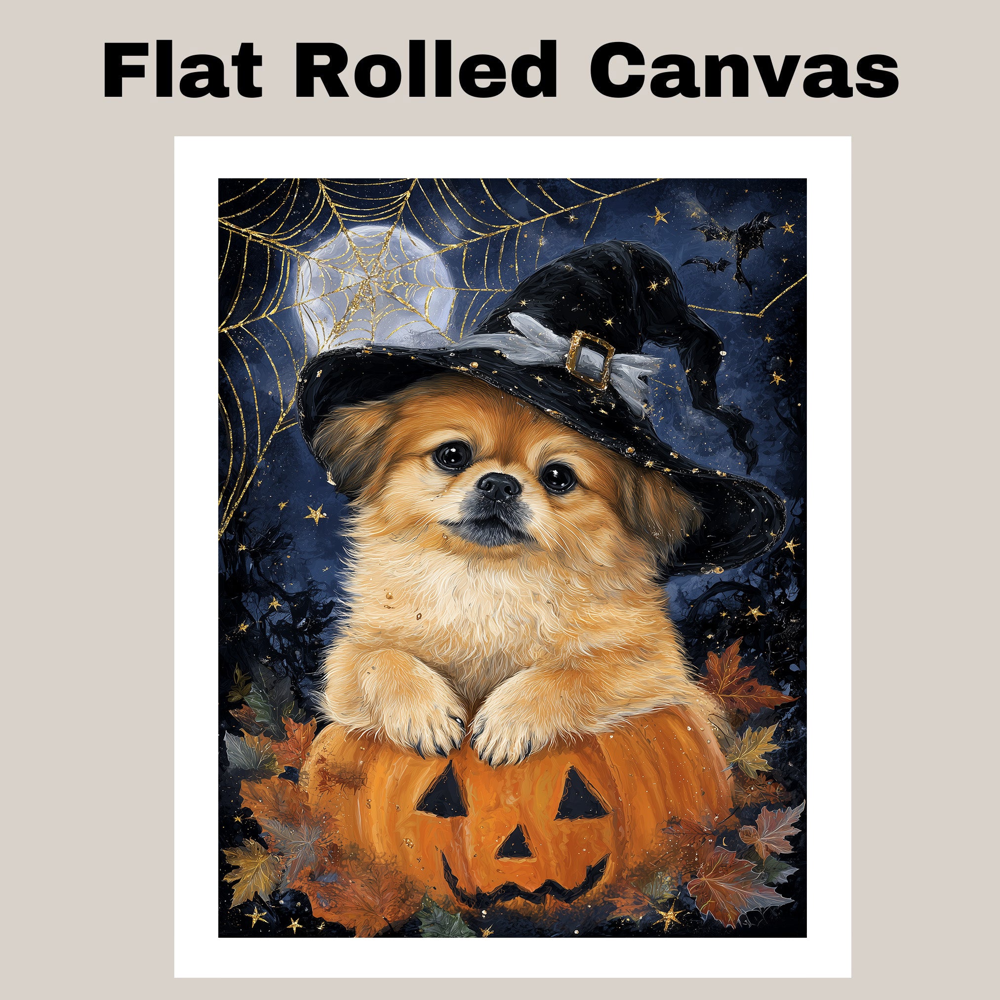 Pekingese Dog Witch Poster for Fall Home Decoration Artwork for Grandma's Farmhouse Décor on Ready to Hang 1.5" Thick Canvas Wrap, Floating Framed Canvas, Flat Rolled Canvas