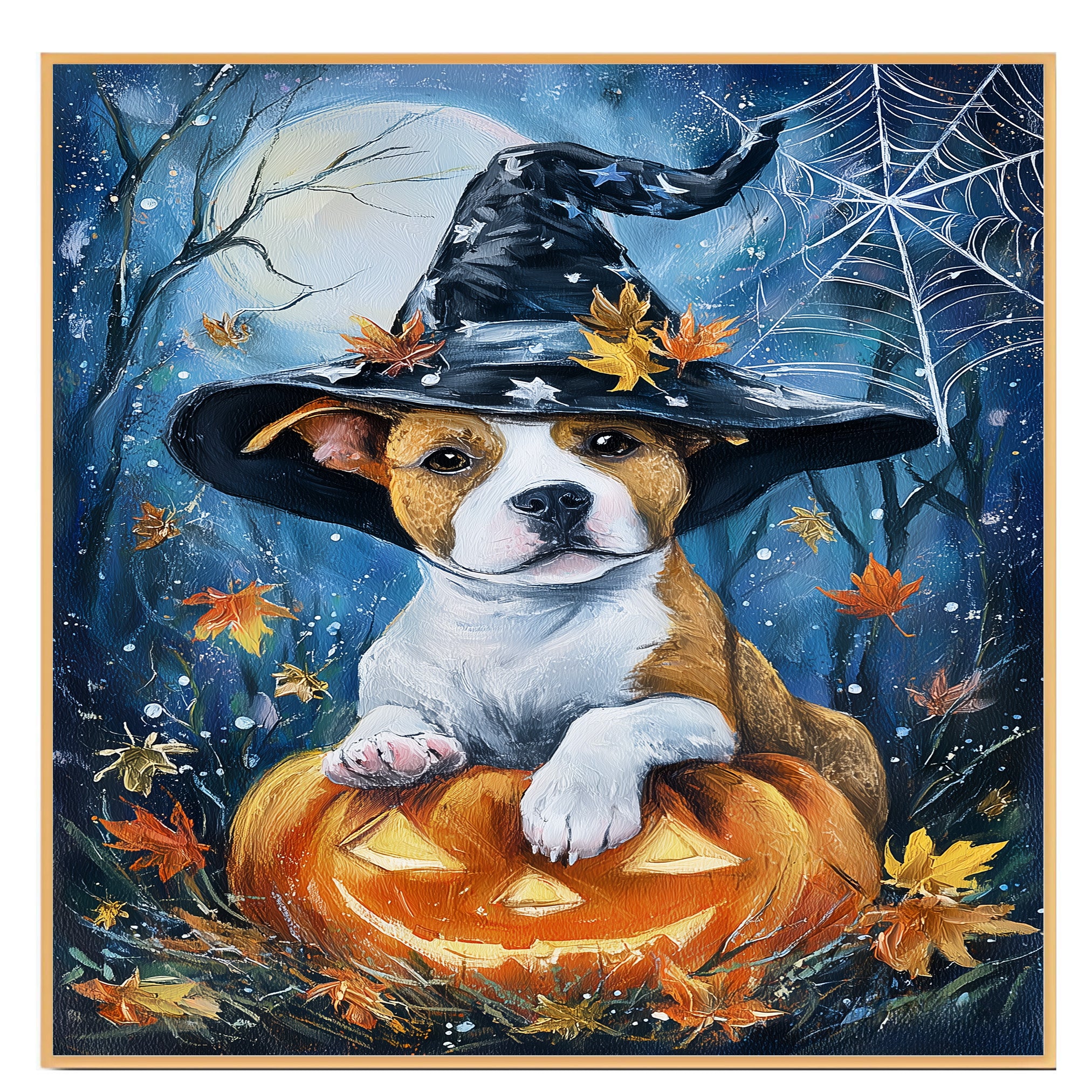 Pitbull Fall Decor Maple Leaves Dog Canvas Art for Mom's Autumn Decorations Poster Print for Home Wall Décor on Ready to Hang 1.5" Thick Canvas Wrap, Floating Framed Canvas, Flat Rolled Canvas