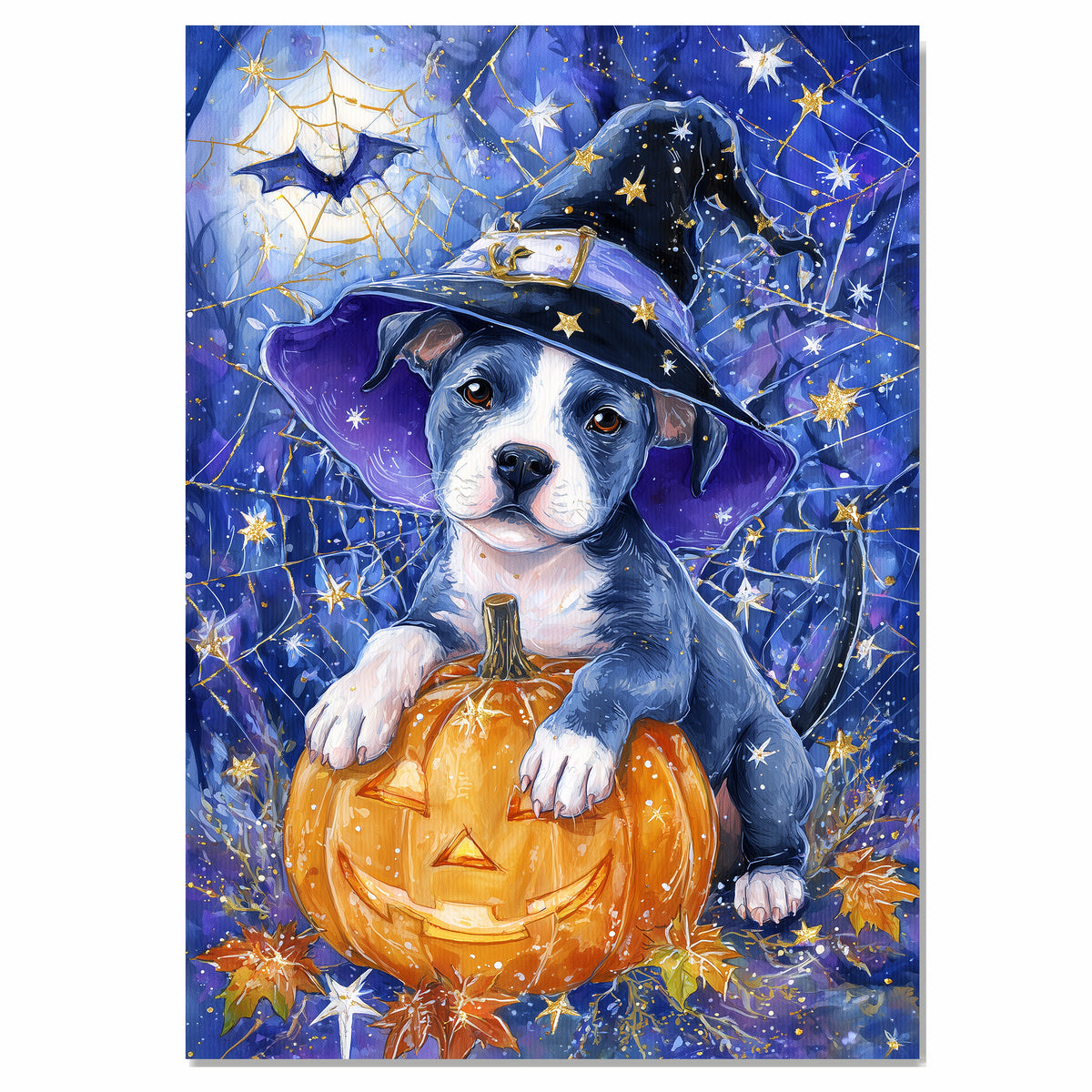 Halloween Pitbull Fall Dog Decor Gifts for Autumn Thanksgiving Decorations for Dog Lover's Bedroom on Ready to Hang 1.5" Thick Canvas Wrap, Floating Framed Canvas, Flat Rolled Canvas