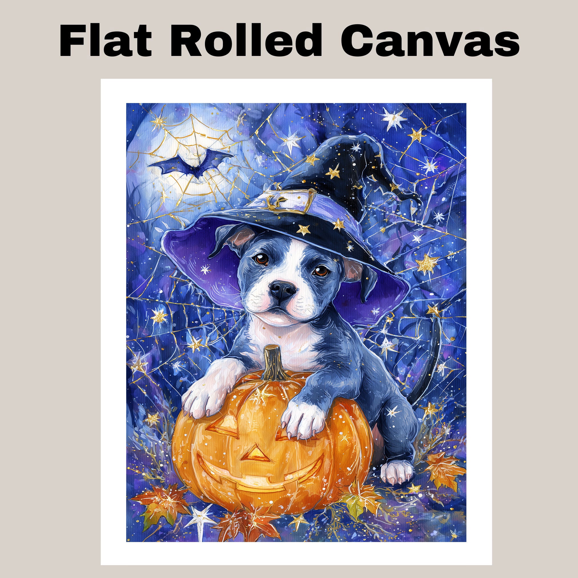 Halloween Pitbull Fall Dog Decor Gifts for Autumn Thanksgiving Decorations for Dog Lover's Bedroom on Ready to Hang 1.5" Thick Canvas Wrap, Floating Framed Canvas, Flat Rolled Canvas