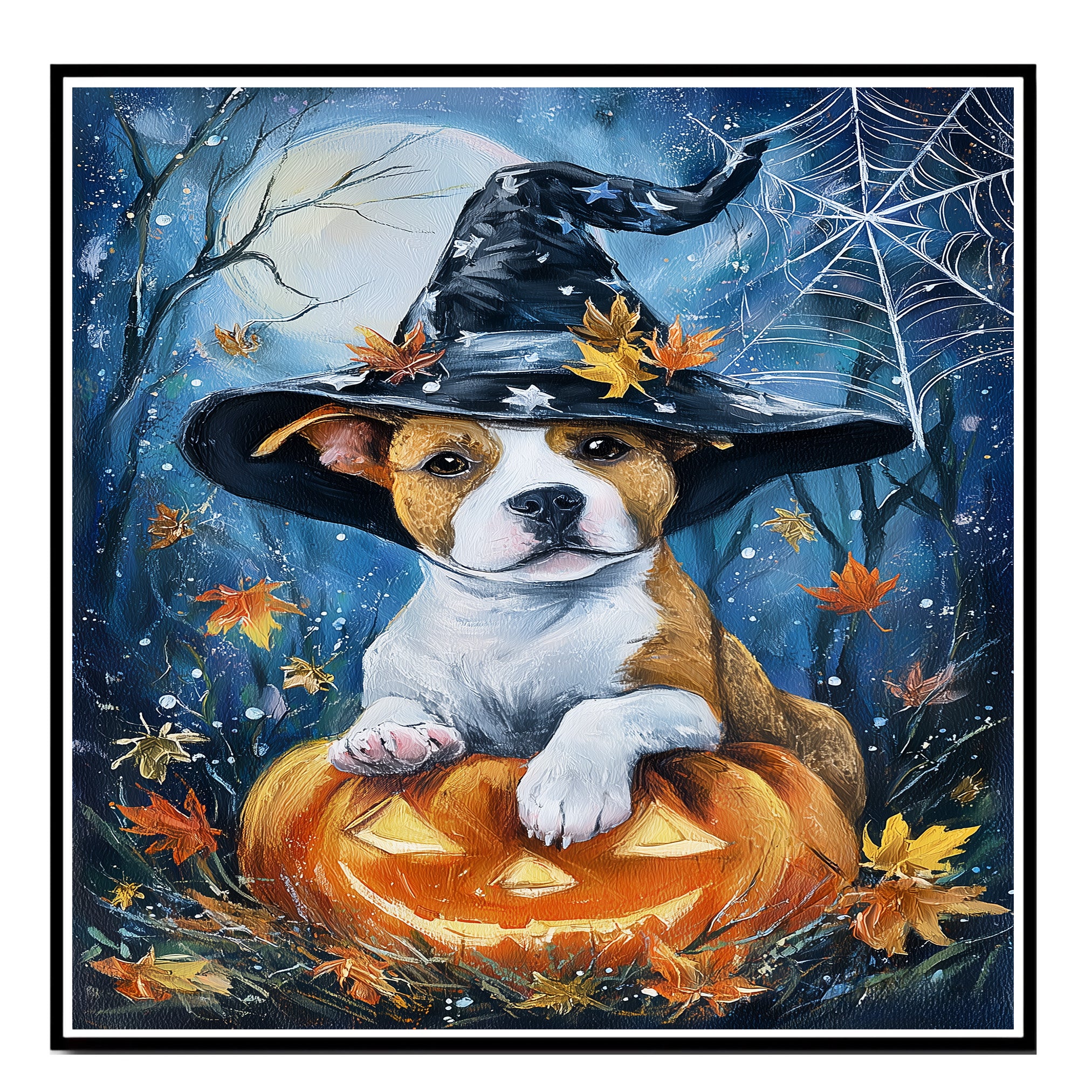Pitbull Fall Decor Maple Leaves Dog Canvas Art for Mom's Autumn Decorations Poster Print for Home Wall Décor on Ready to Hang 1.5" Thick Canvas Wrap, Floating Framed Canvas, Flat Rolled Canvas