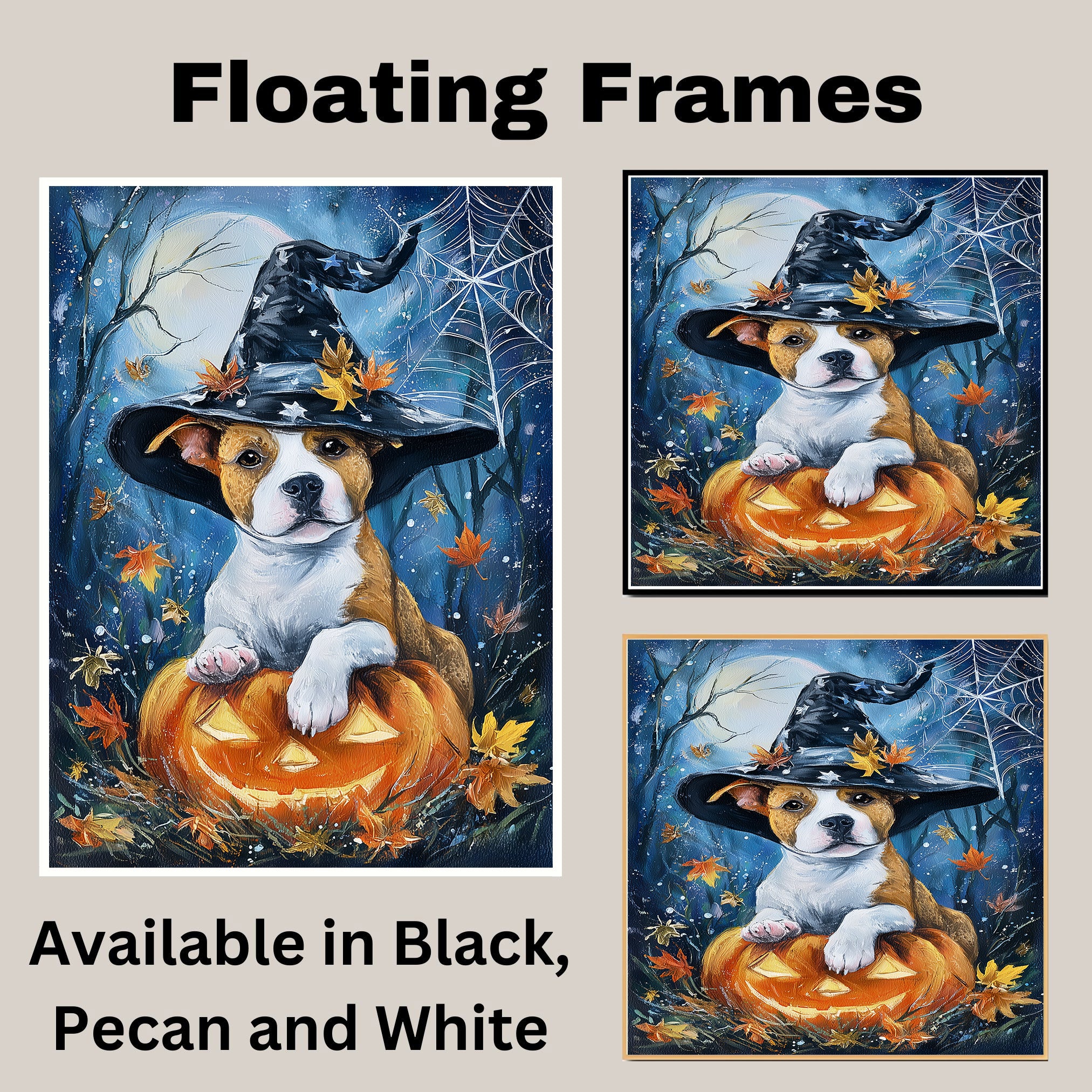 Pitbull Fall Decor Maple Leaves Dog Canvas Art for Mom's Autumn Decorations Poster Print for Home Wall Décor on Ready to Hang 1.5" Thick Canvas Wrap, Floating Framed Canvas, Flat Rolled Canvas
