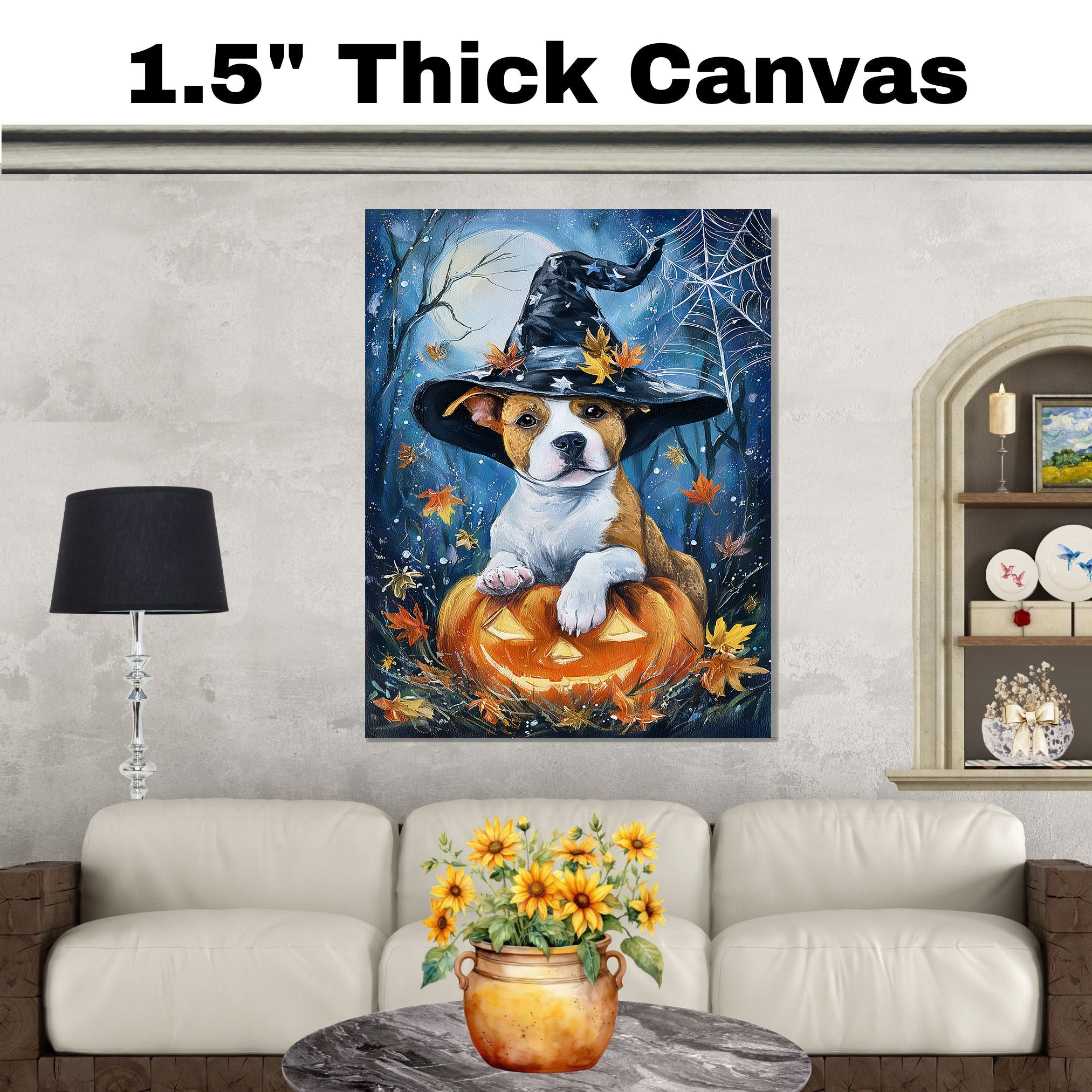 Pitbull Fall Decor Maple Leaves Dog Canvas Art for Mom's Autumn Decorations Poster Print for Home Wall Décor on Ready to Hang 1.5" Thick Canvas Wrap, Floating Framed Canvas, Flat Rolled Canvas