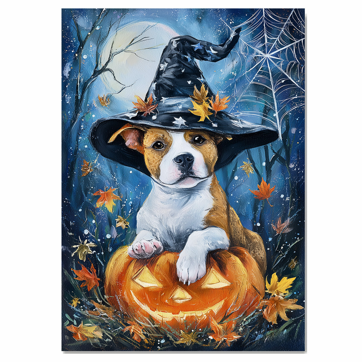 Pitbull Fall Decor Maple Leaves Dog Canvas Art for Mom's Autumn Decorations Poster Print for Home Wall Décor on Ready to Hang 1.5" Thick Canvas Wrap, Floating Framed Canvas, Flat Rolled Canvas