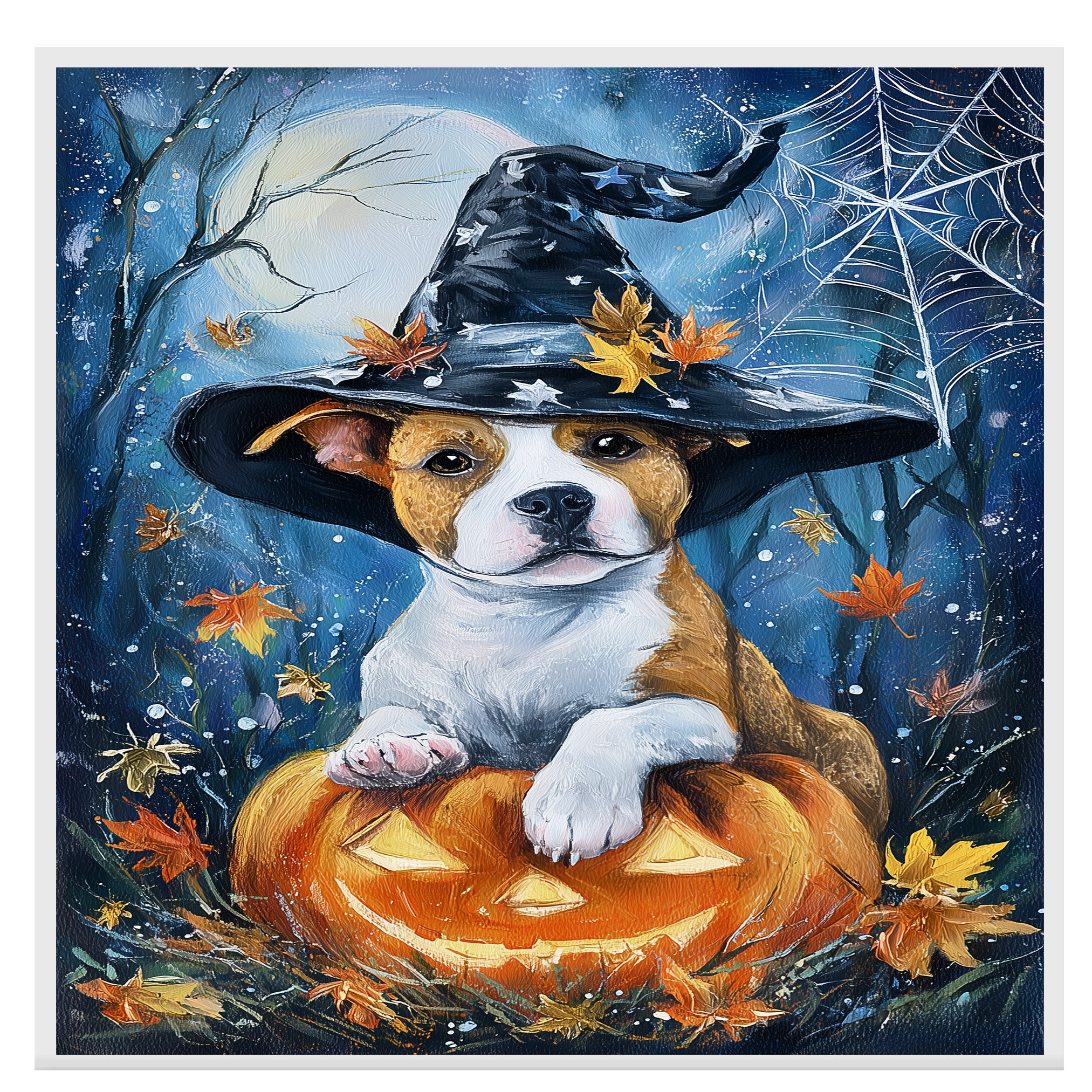 Pitbull Fall Decor Maple Leaves Dog Canvas Art for Mom's Autumn Decorations Poster Print for Home Wall Décor on Ready to Hang 1.5" Thick Canvas Wrap, Floating Framed Canvas, Flat Rolled Canvas