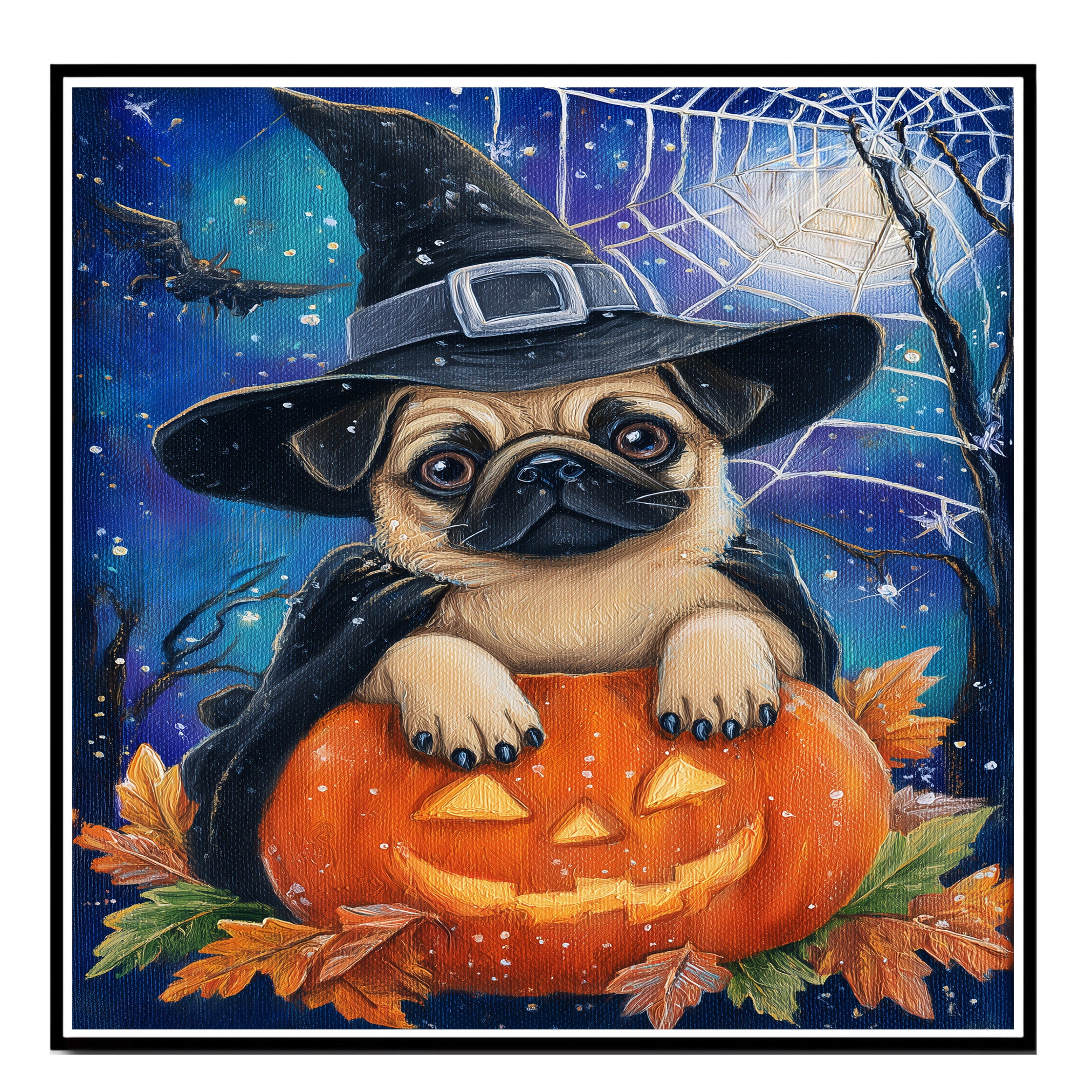 Halloween Pug Dog Canvas Wall Art for Farmhouse Fall Decor Autumn Decorations for Home Décor Gifts on Ready to Hang 1.5" Thick Canvas Wrap, Floating Framed Canvas, Flat Rolled Canvas
