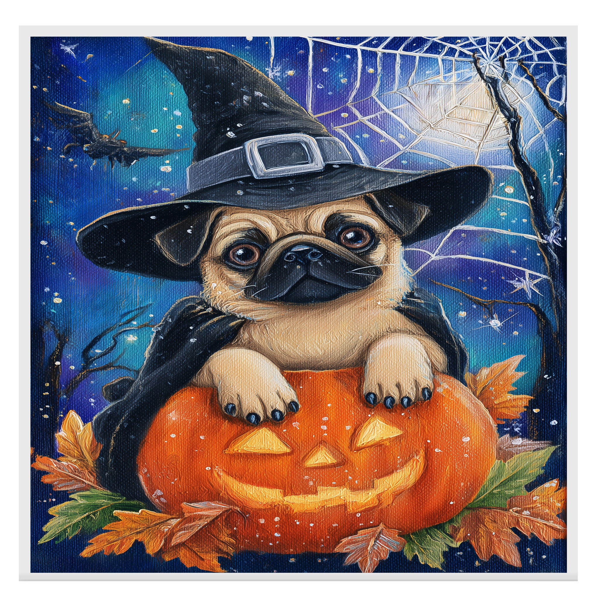 Halloween Pug Dog Canvas Wall Art for Farmhouse Fall Decor Autumn Decorations for Home Décor Gifts on Ready to Hang 1.5" Thick Canvas Wrap, Floating Framed Canvas, Flat Rolled Canvas