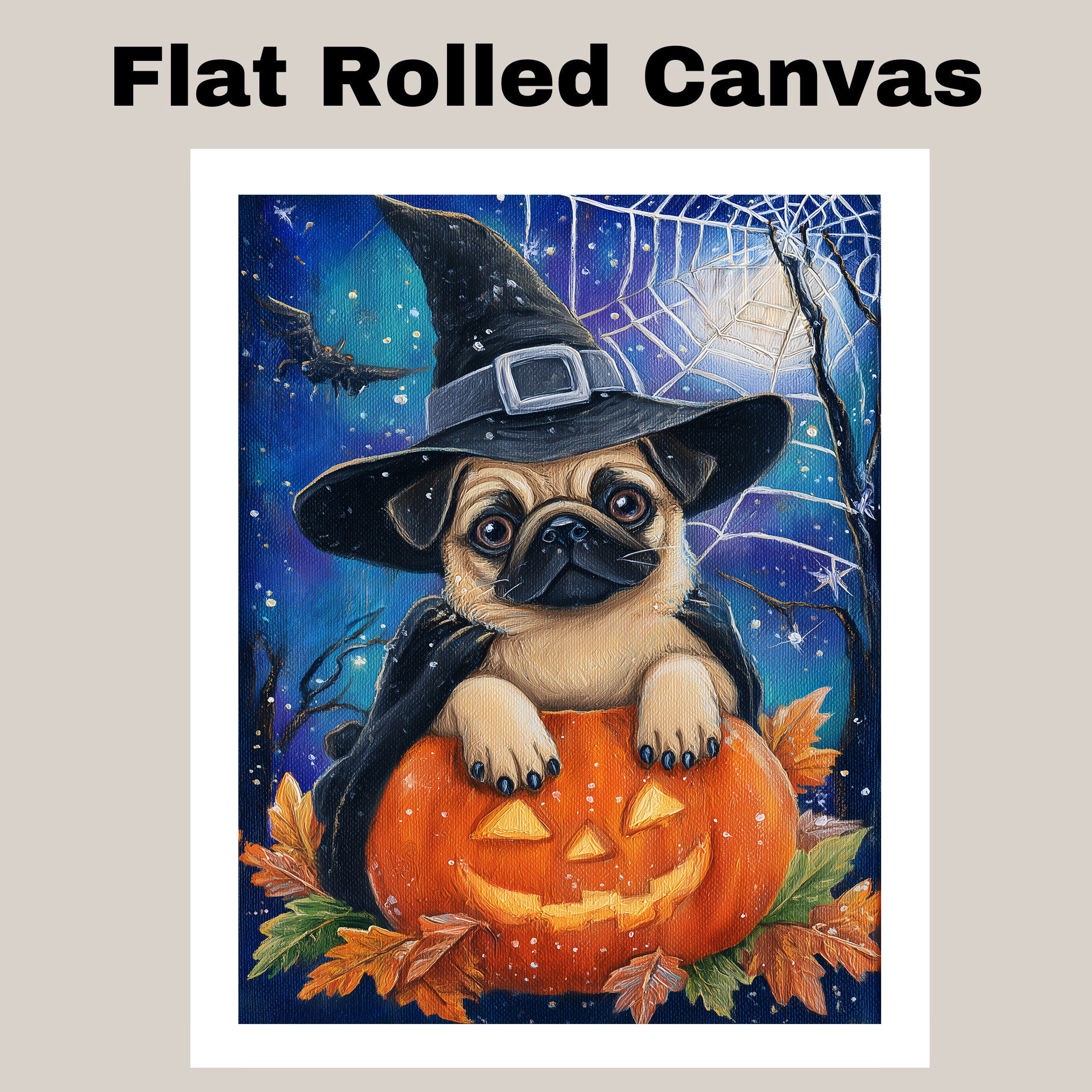 Halloween Pug Dog Canvas Wall Art for Farmhouse Fall Decor Autumn Decorations for Home Décor Gifts on Ready to Hang 1.5" Thick Canvas Wrap, Floating Framed Canvas, Flat Rolled Canvas