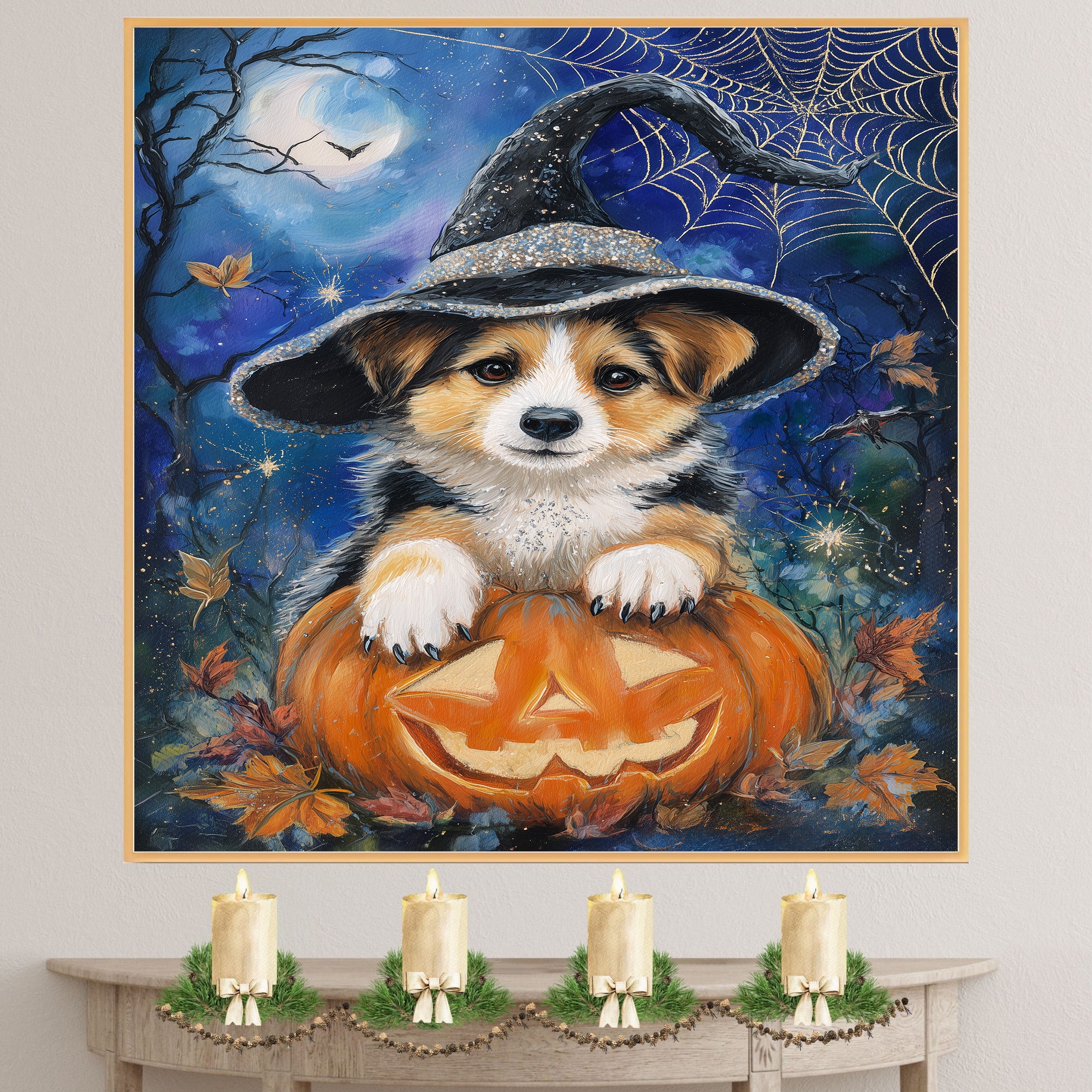 Corgi Dog Canvas for Pet Lovers Halloween Decorative Gifts for Grandpa's Anniversary Decorations for Fall on Ready to Hang 1.5" Thick Canvas Wrap, Floating Framed Canvas, Flat Rolled Canvas