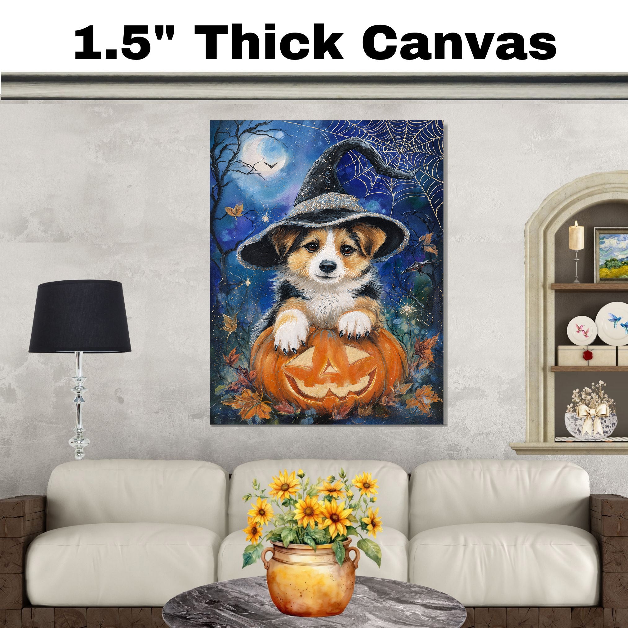 Corgi Dog Canvas for Pet Lovers Halloween Decorative Gifts for Grandpa's Anniversary Decorations for Fall on Ready to Hang 1.5" Thick Canvas Wrap, Floating Framed Canvas, Flat Rolled Canvas