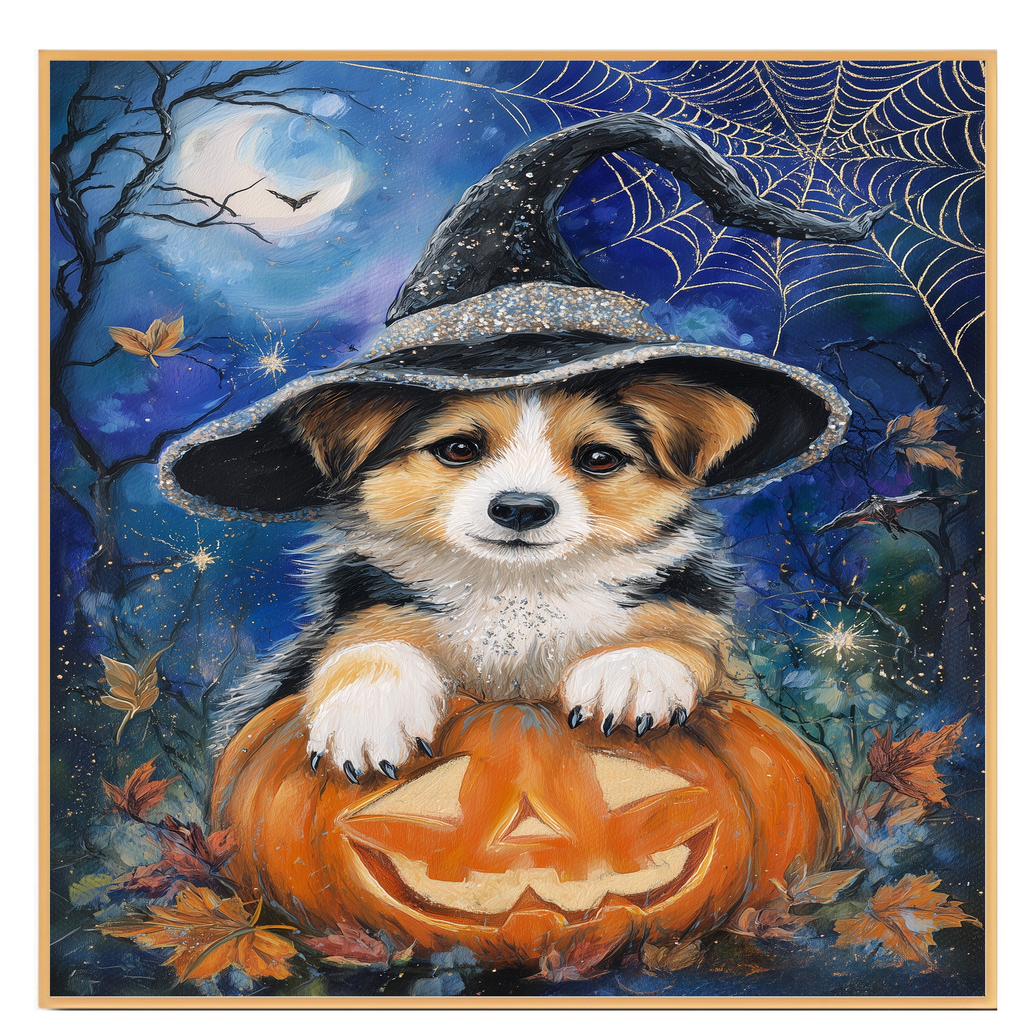 Corgi Dog Canvas for Pet Lovers Halloween Decorative Gifts for Grandpa's Anniversary Decorations for Fall on Ready to Hang 1.5" Thick Canvas Wrap, Floating Framed Canvas, Flat Rolled Canvas