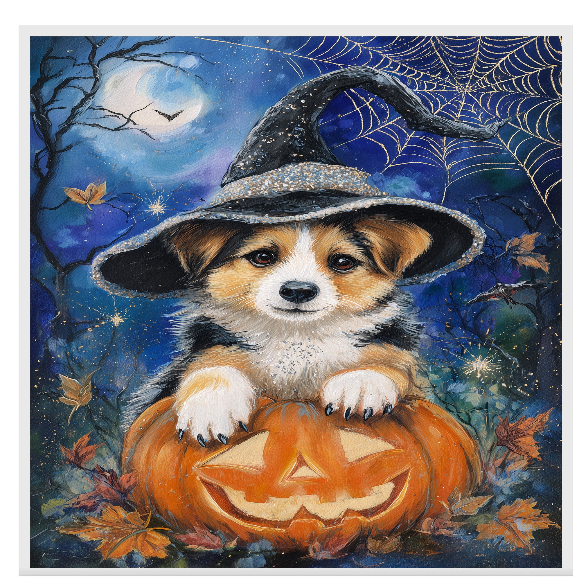 Corgi Dog Canvas for Pet Lovers Halloween Decorative Gifts for Grandpa's Anniversary Decorations for Fall on Ready to Hang 1.5" Thick Canvas Wrap, Floating Framed Canvas, Flat Rolled Canvas