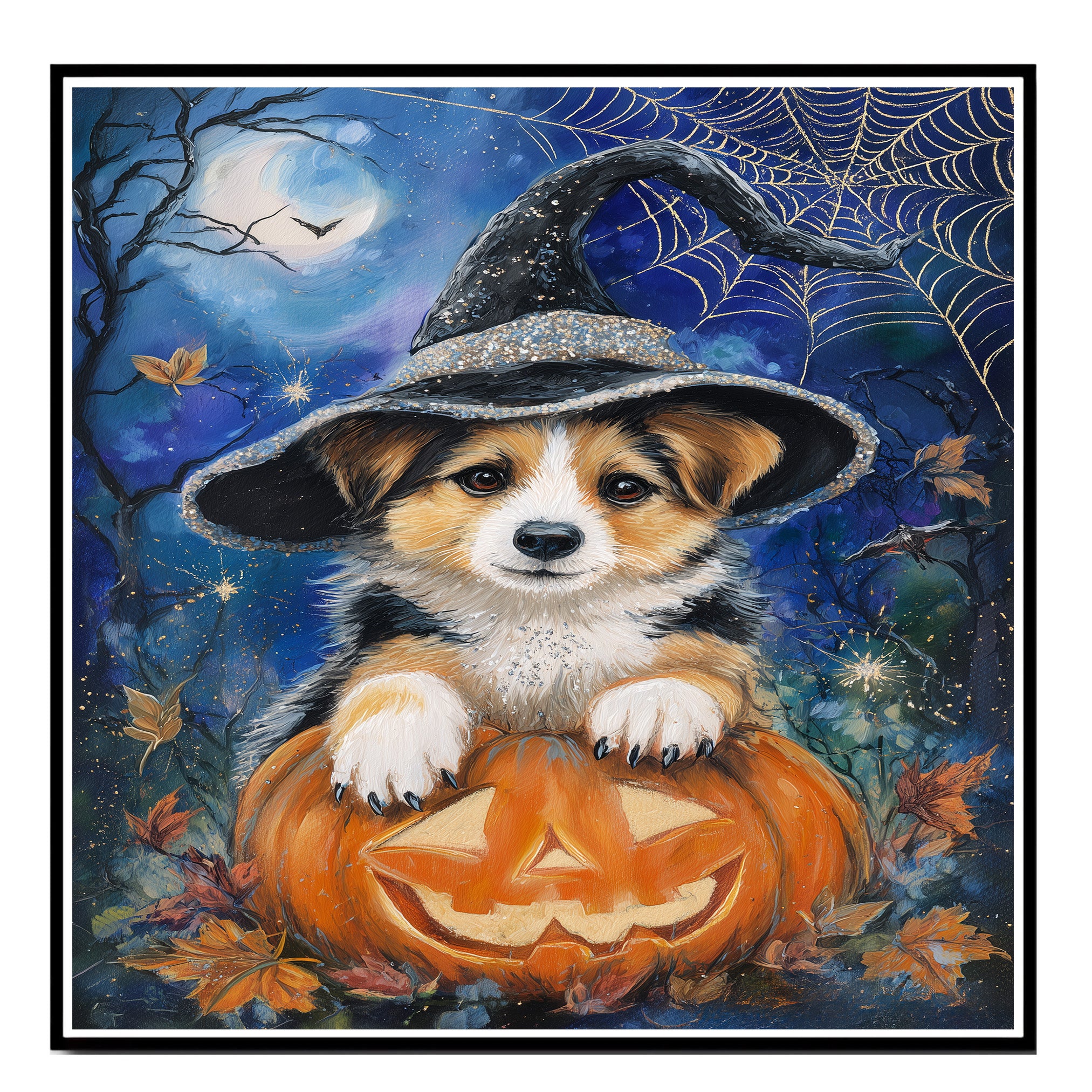 Corgi Dog Canvas for Pet Lovers Halloween Decorative Gifts for Grandpa's Anniversary Decorations for Fall on Ready to Hang 1.5" Thick Canvas Wrap, Floating Framed Canvas, Flat Rolled Canvas