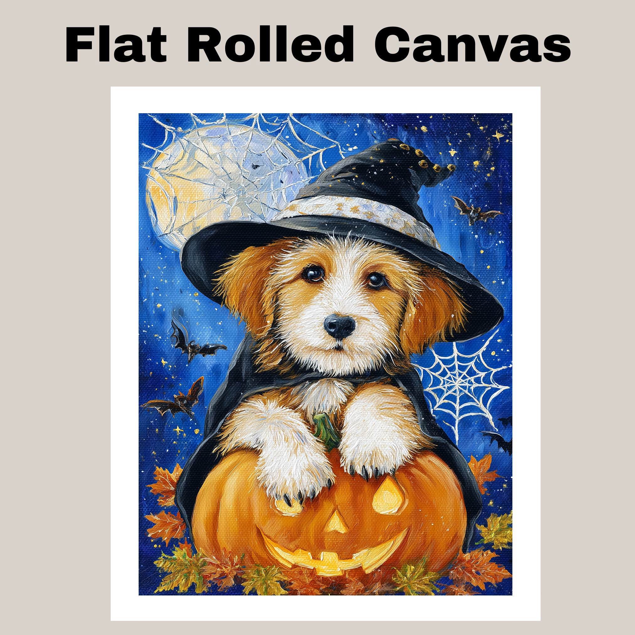 Halloween Terrier Dog Canvas Haunted Autumn Wall Art with Cobweb Rustic Pet Themed Decoration for Farmhouse on Ready to Hang 1.5" Thick Canvas Wrap, Floating Framed Canvas, Flat Rolled Canvas