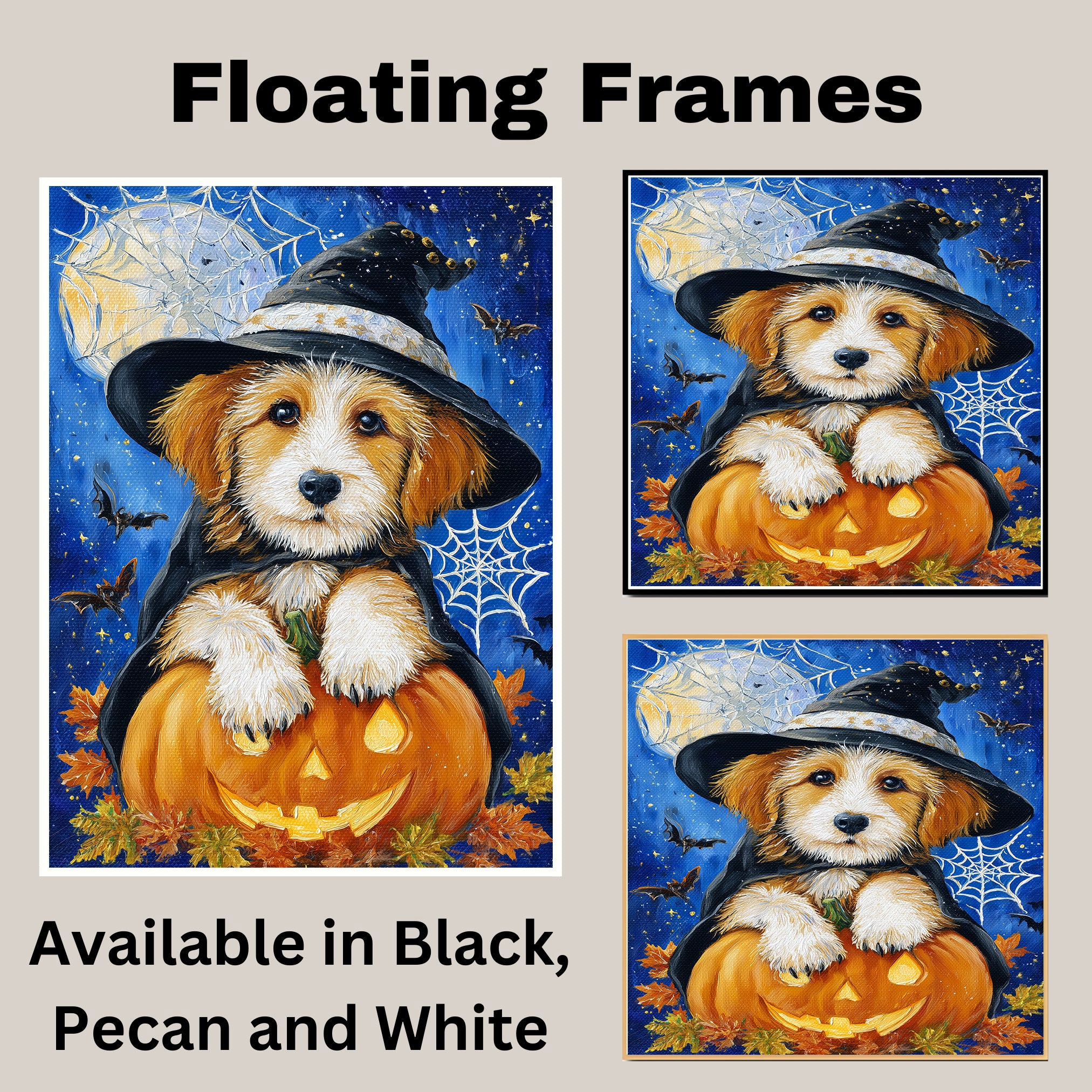 Halloween Terrier Dog Canvas Haunted Autumn Wall Art with Cobweb Rustic Pet Themed Decoration for Farmhouse on Ready to Hang 1.5" Thick Canvas Wrap, Floating Framed Canvas, Flat Rolled Canvas