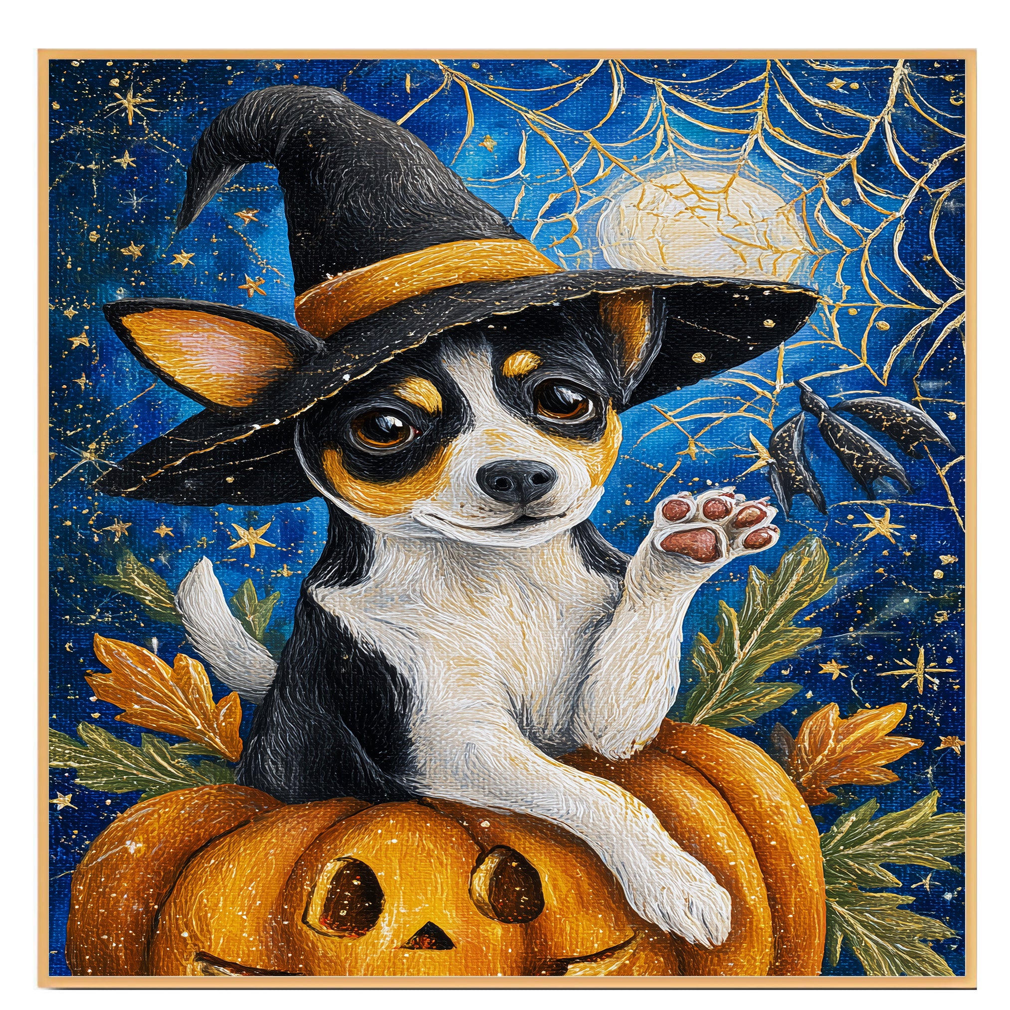 Rat Terrier Cobweb Canvas with Pumpkin Fall Decor for Dog Lovers Seasonal Pet Friendly Decoration on Ready to Hang 1.5" Thick Canvas Wrap, Floating Framed Canvas, Flat Rolled Canvas