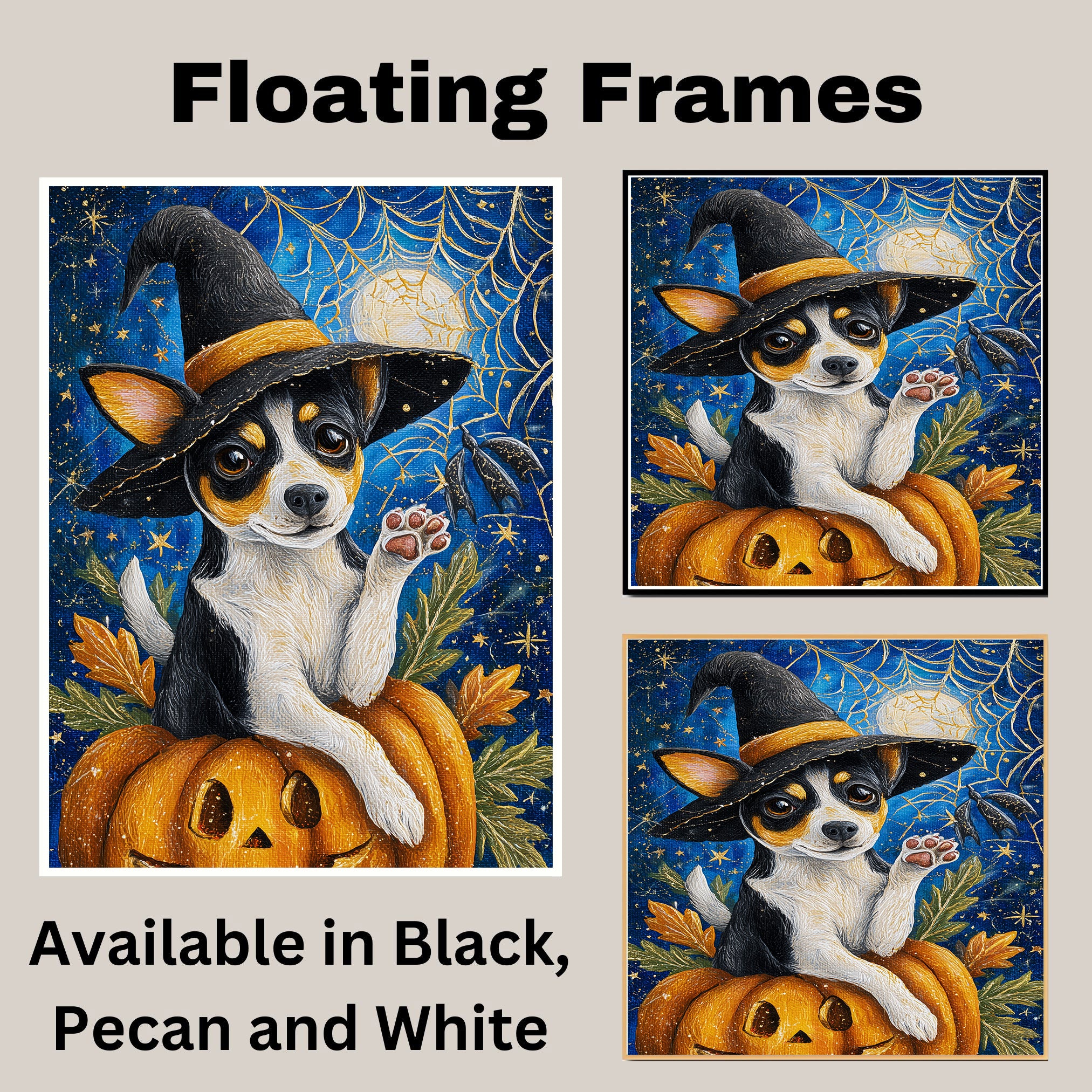Rat Terrier Cobweb Canvas with Pumpkin Fall Decor for Dog Lovers Seasonal Pet Friendly Decoration on Ready to Hang 1.5" Thick Canvas Wrap, Floating Framed Canvas, Flat Rolled Canvas