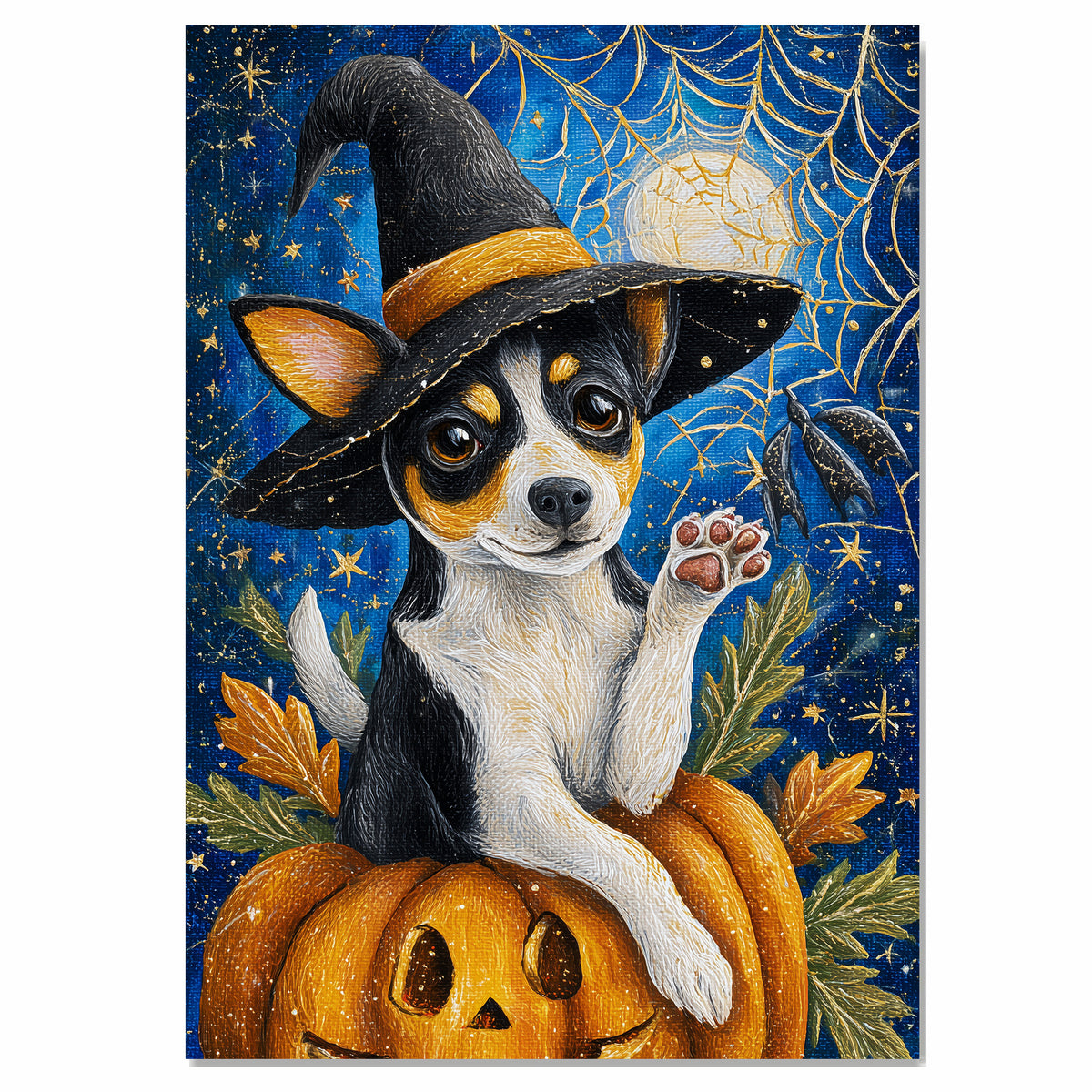 Rat Terrier Cobweb Canvas with Pumpkin Fall Decor for Dog Lovers Seasonal Pet Friendly Decoration on Ready to Hang 1.5" Thick Canvas Wrap, Floating Framed Canvas, Flat Rolled Canvas