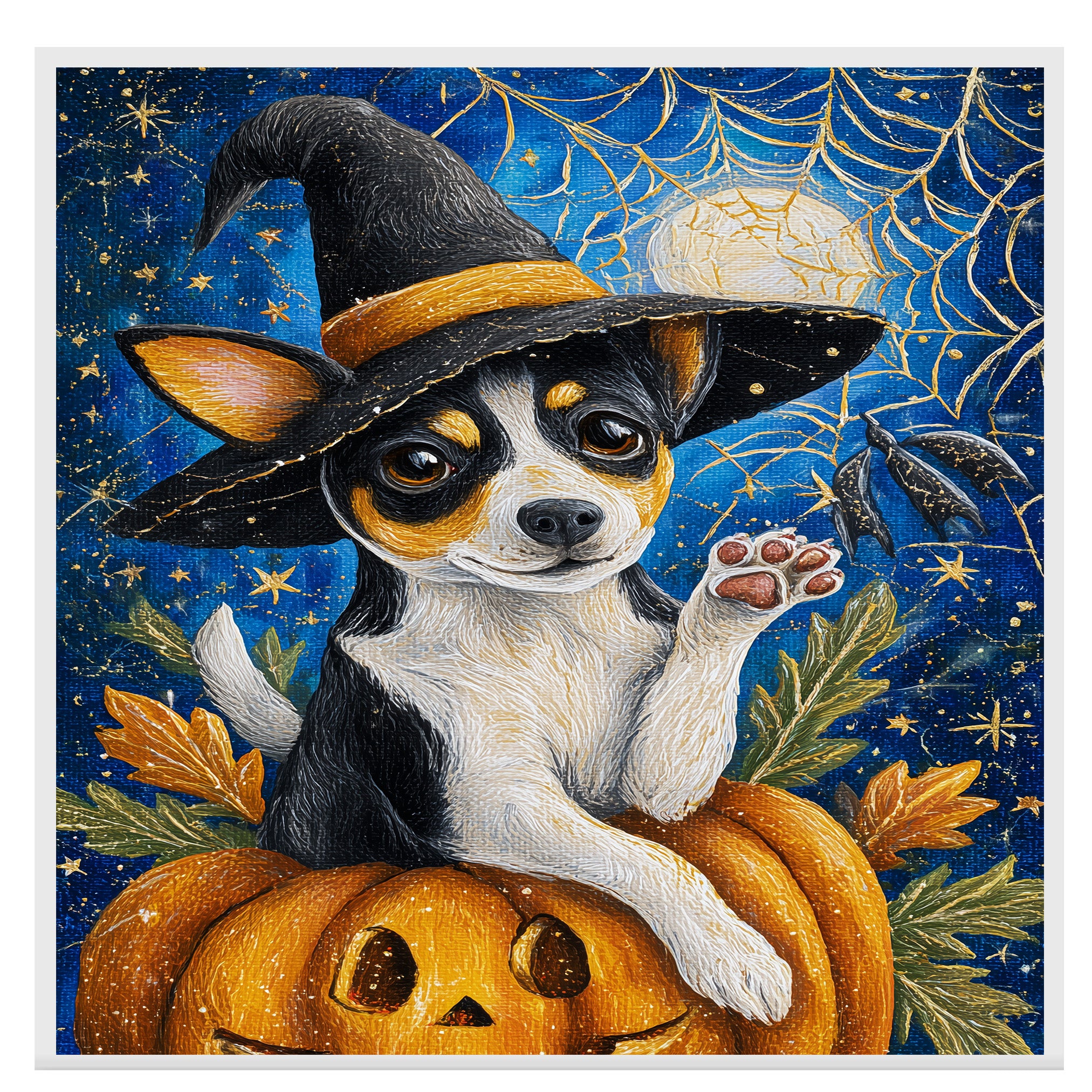 Rat Terrier Cobweb Canvas with Pumpkin Fall Decor for Dog Lovers Seasonal Pet Friendly Decoration on Ready to Hang 1.5" Thick Canvas Wrap, Floating Framed Canvas, Flat Rolled Canvas