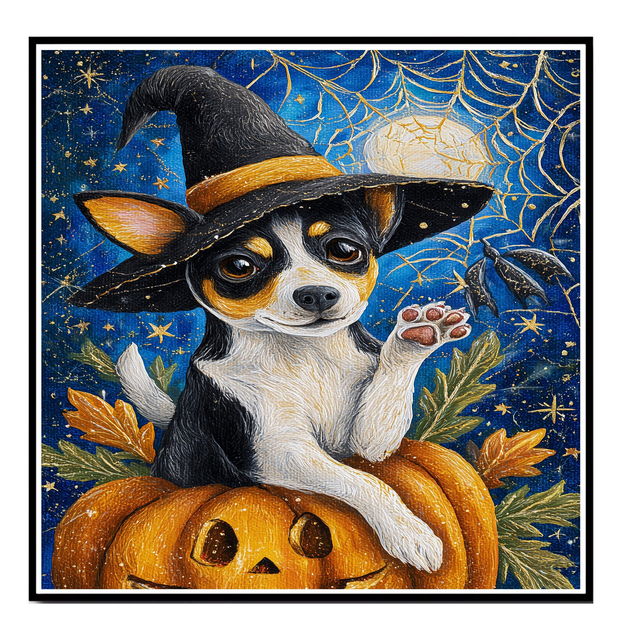 Rat Terrier Cobweb Canvas with Pumpkin Fall Decor for Dog Lovers Seasonal Pet Friendly Decoration on Ready to Hang 1.5" Thick Canvas Wrap, Floating Framed Canvas, Flat Rolled Canvas