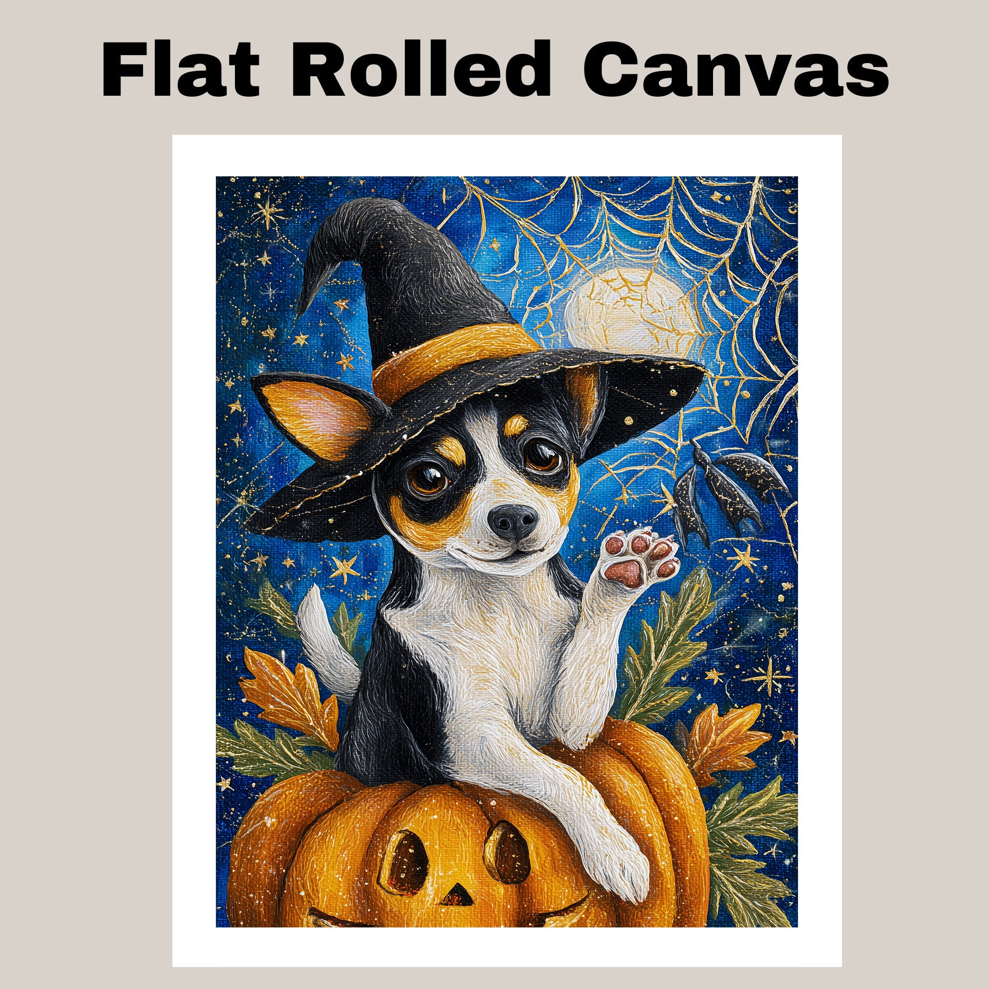 Rat Terrier Cobweb Canvas with Pumpkin Fall Decor for Dog Lovers Seasonal Pet Friendly Decoration on Ready to Hang 1.5" Thick Canvas Wrap, Floating Framed Canvas, Flat Rolled Canvas