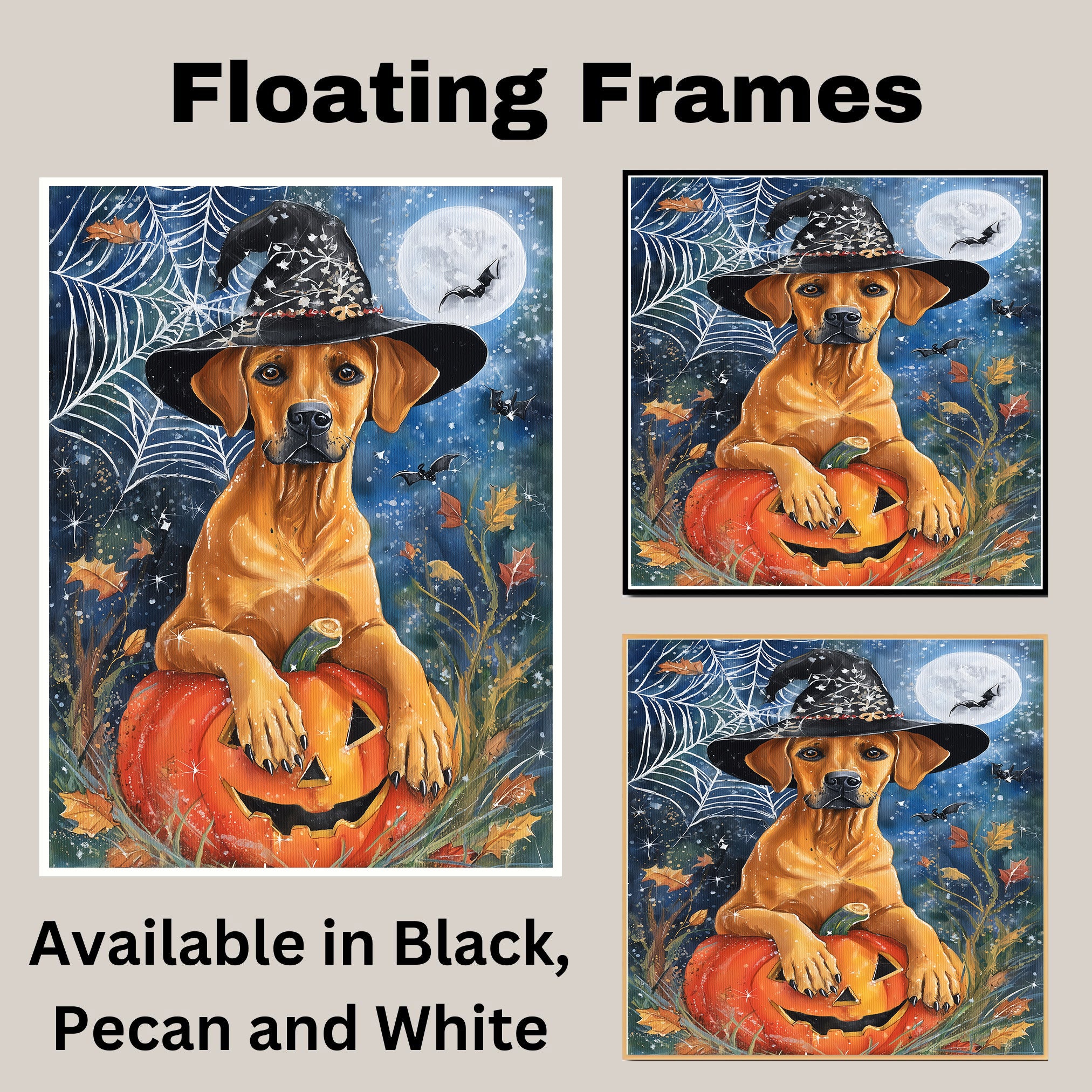 Rhodesian Ridgeback Halloween Canvas Wall Art Dog with Pumpkin Fall Home Decor for Dog Lovers on Ready to Hang 1.5" Thick Canvas Wrap, Floating Framed Canvas, Flat Rolled Canvas
