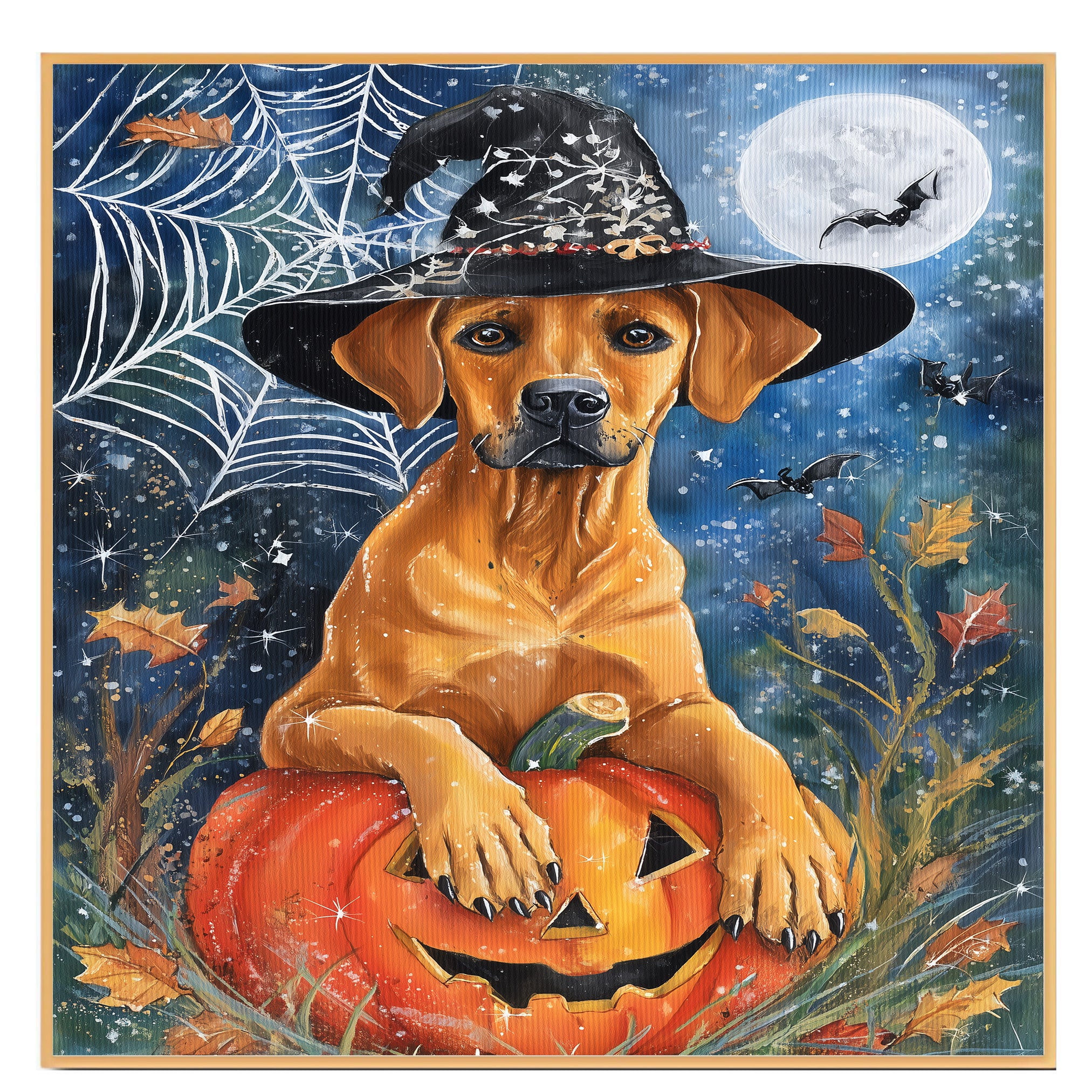 Rhodesian Ridgeback Halloween Canvas Wall Art Dog with Pumpkin Fall Home Decor for Dog Lovers on Ready to Hang 1.5" Thick Canvas Wrap, Floating Framed Canvas, Flat Rolled Canvas
