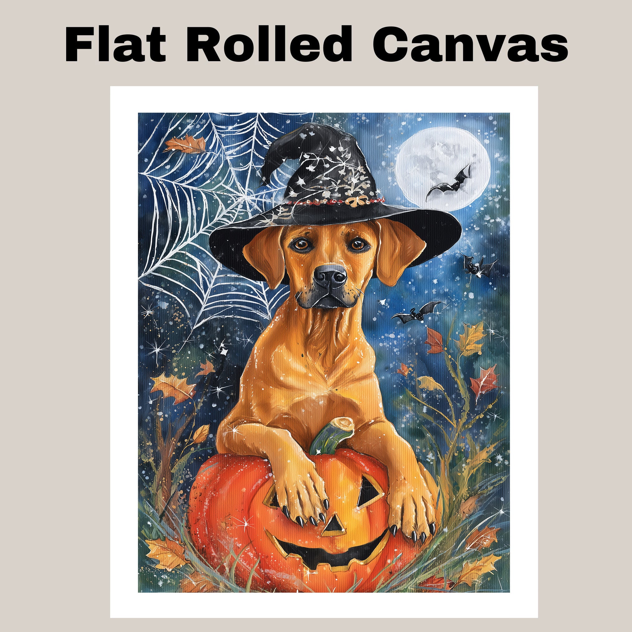 Rhodesian Ridgeback Halloween Canvas Wall Art Dog with Pumpkin Fall Home Decor for Dog Lovers on Ready to Hang 1.5" Thick Canvas Wrap, Floating Framed Canvas, Flat Rolled Canvas