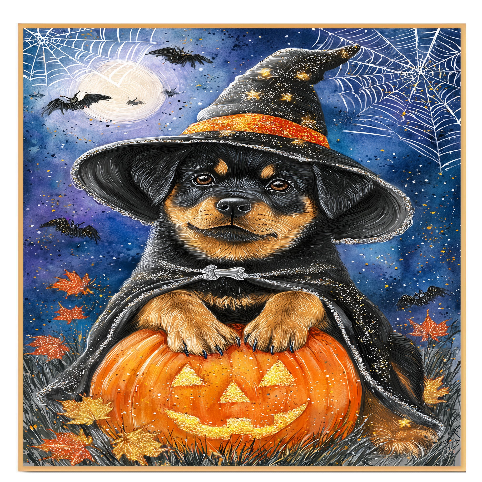 Rottweiler Dog Thanksgiving Autumn Harvest Pumpkin Canvas for Bathroom Wall Art for Halloween on Ready to Hang 1.5" Thick Canvas Wrap, Floating Framed Canvas, Flat Rolled Canvas