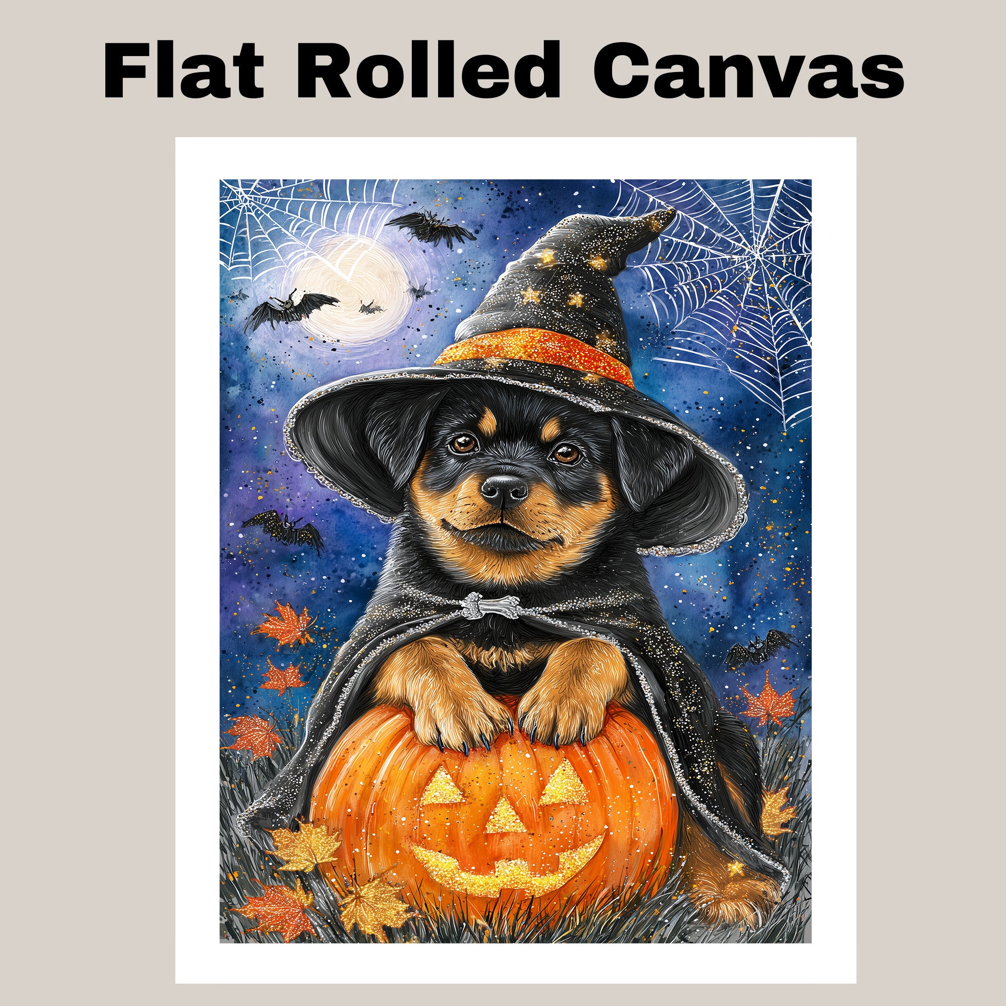 Rottweiler Dog Thanksgiving Autumn Harvest Pumpkin Canvas for Bathroom Wall Art for Halloween on Ready to Hang 1.5" Thick Canvas Wrap, Floating Framed Canvas, Flat Rolled Canvas