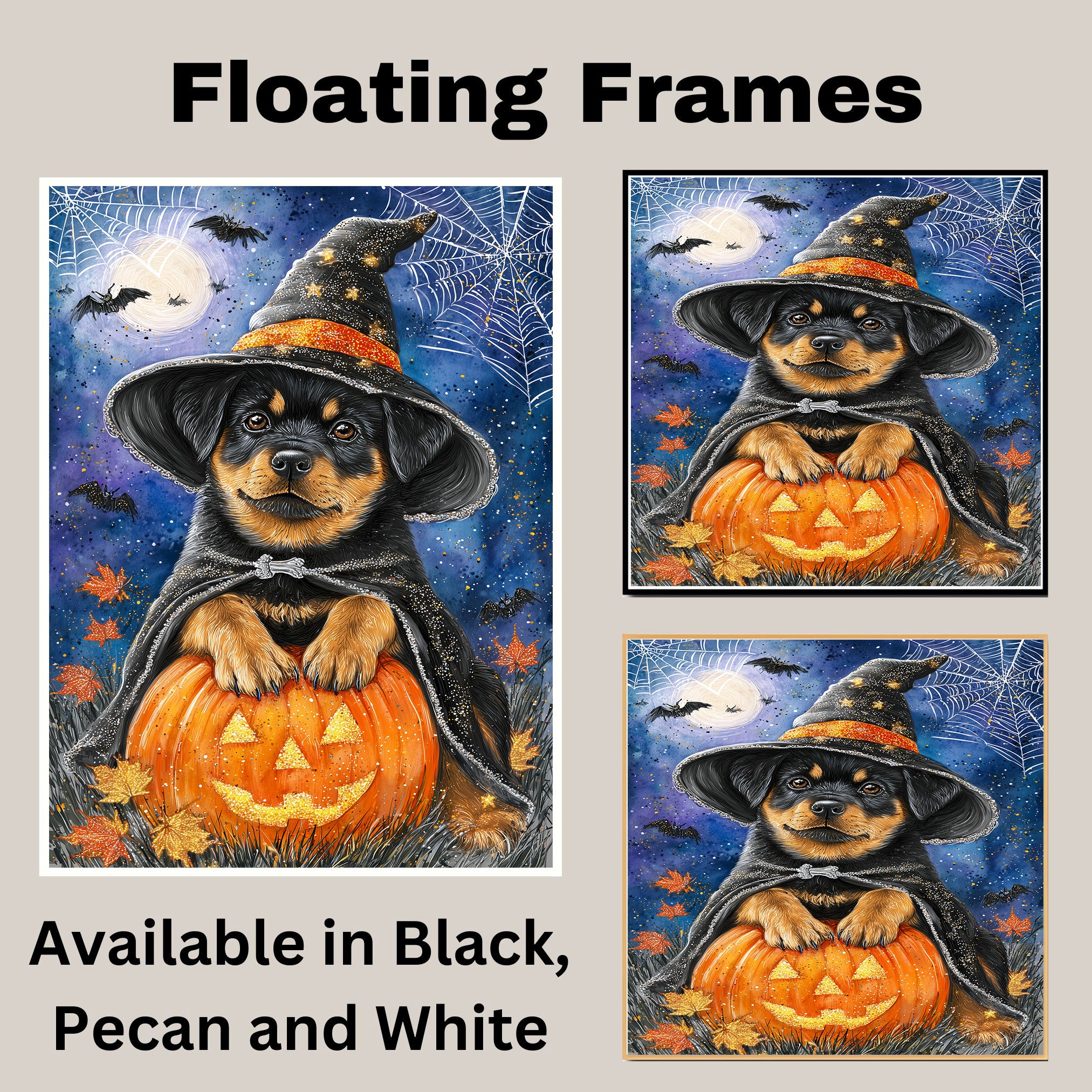 Rottweiler Dog Thanksgiving Autumn Harvest Pumpkin Canvas for Bathroom Wall Art for Halloween on Ready to Hang 1.5" Thick Canvas Wrap, Floating Framed Canvas, Flat Rolled Canvas