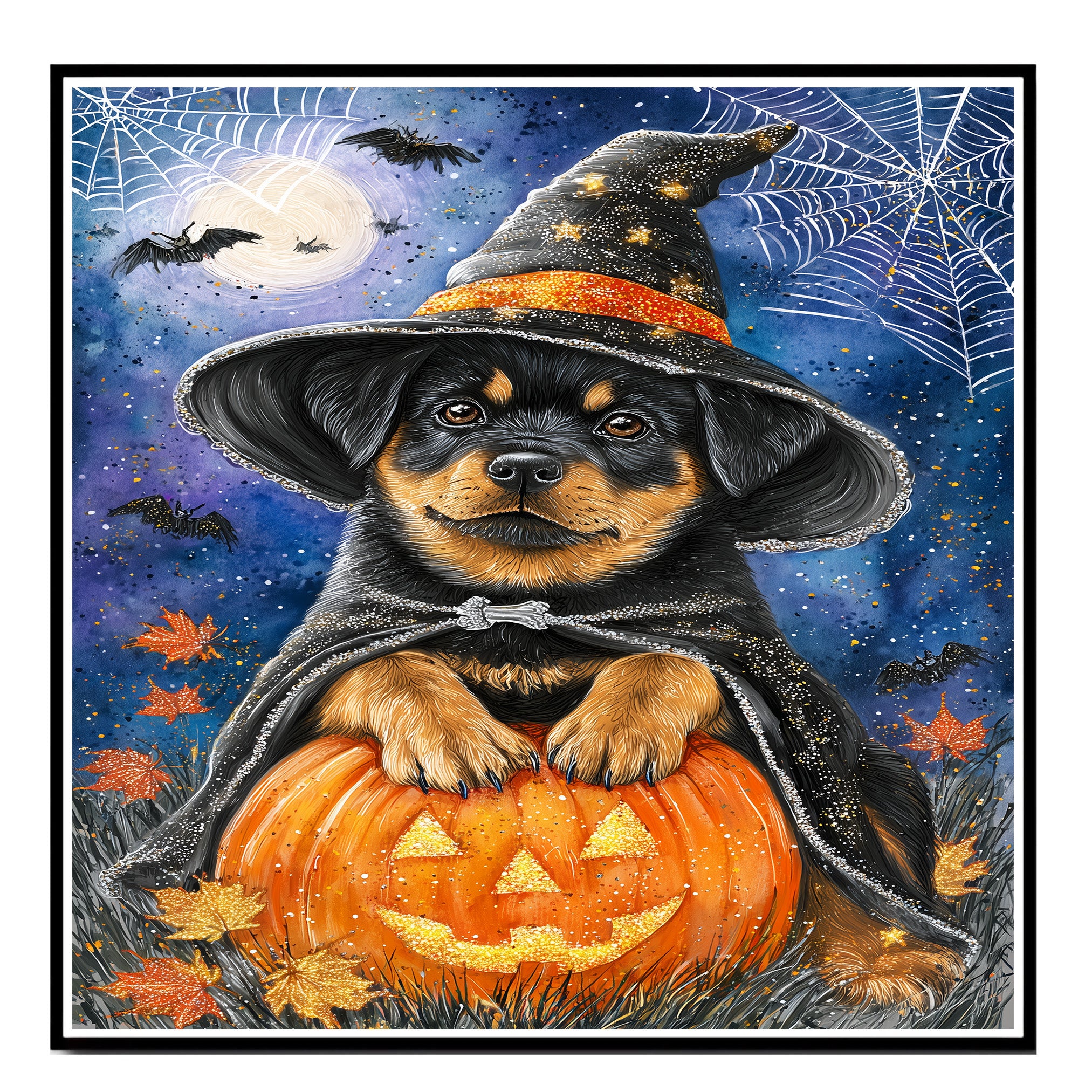Rottweiler Dog Thanksgiving Autumn Harvest Pumpkin Canvas for Bathroom Wall Art for Halloween on Ready to Hang 1.5" Thick Canvas Wrap, Floating Framed Canvas, Flat Rolled Canvas
