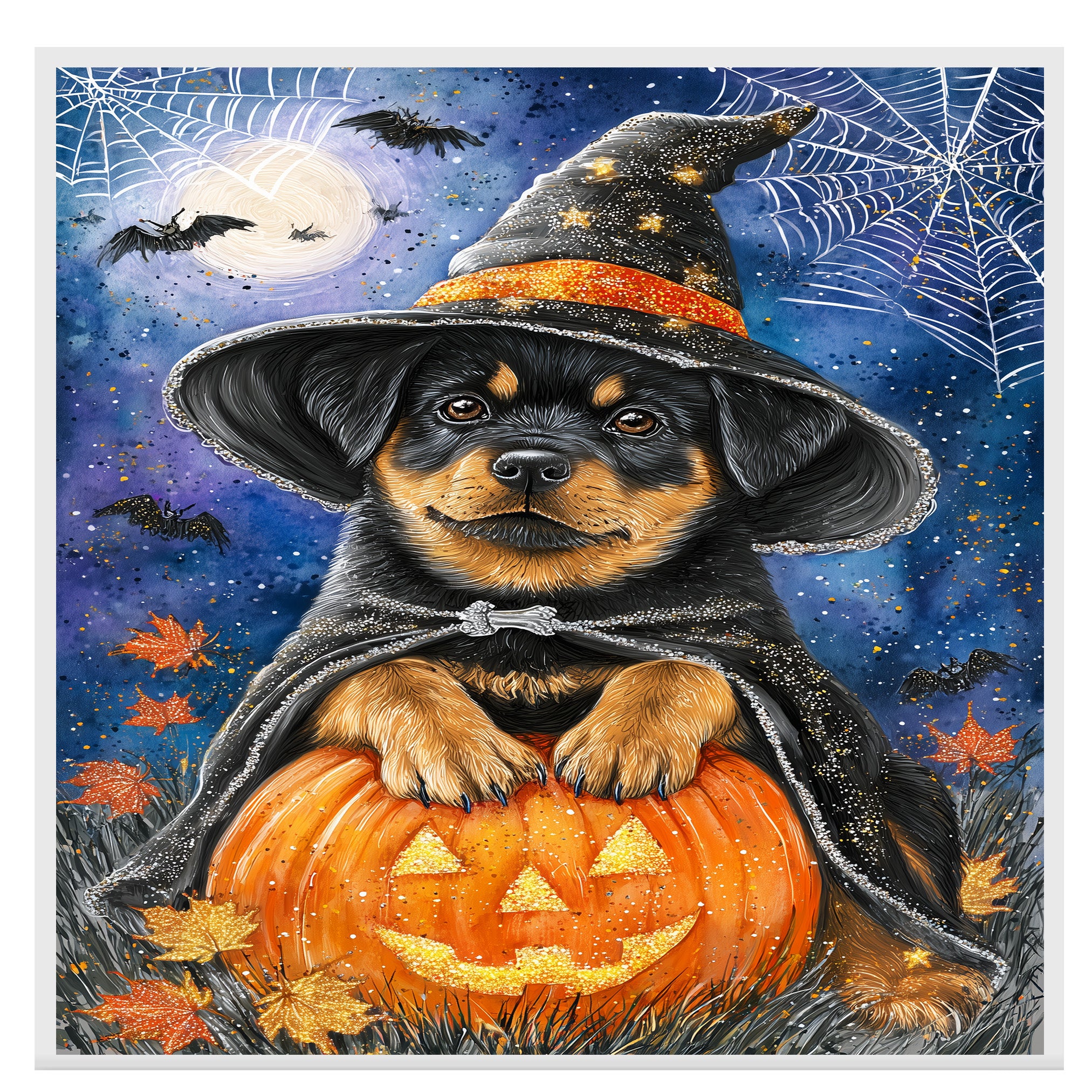 Rottweiler Dog Thanksgiving Autumn Harvest Pumpkin Canvas for Bathroom Wall Art for Halloween on Ready to Hang 1.5" Thick Canvas Wrap, Floating Framed Canvas, Flat Rolled Canvas