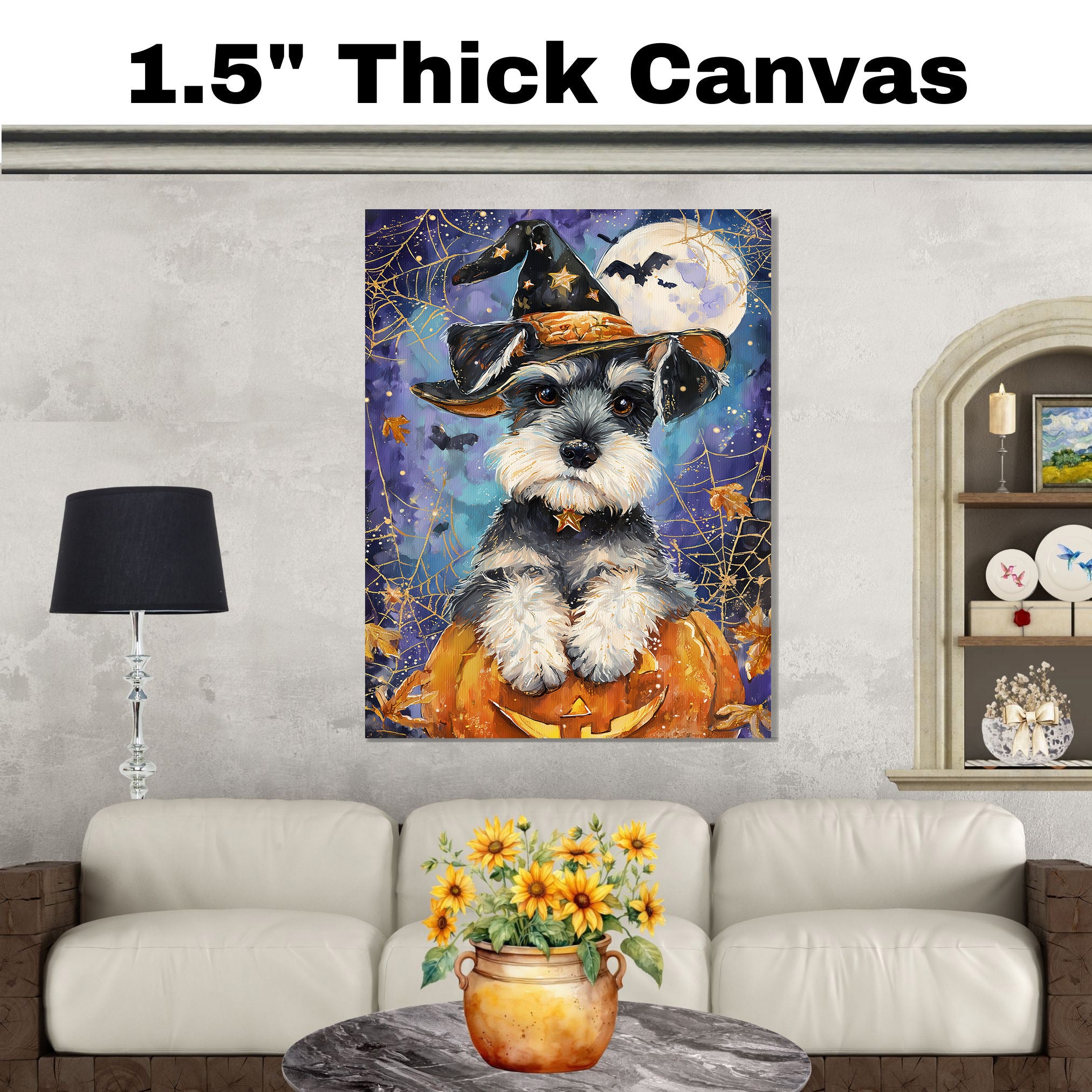 Schnauzer Dog Framed Hanging Wall Decor for Pet Lovers Home Bedroom Gifts for Halloween Indoor Art on Ready to Hang 1.5" Thick Canvas Wrap, Floating Framed Canvas, Flat Rolled Canvas
