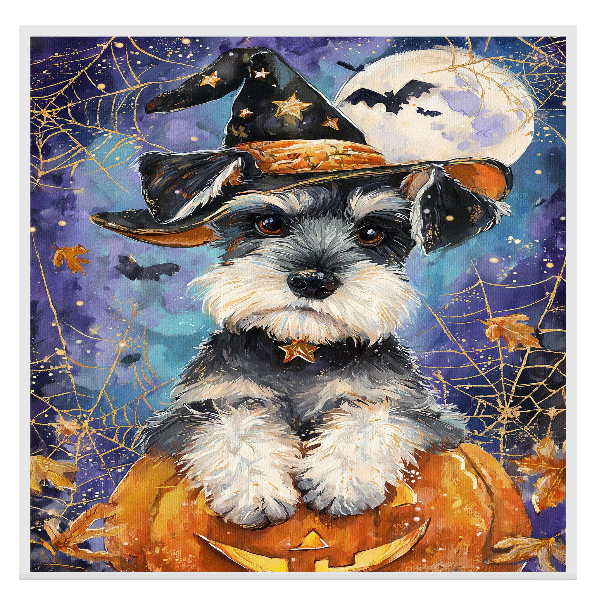 Schnauzer Dog Framed Hanging Wall Decor for Pet Lovers Home Bedroom Gifts for Halloween Indoor Art on Ready to Hang 1.5" Thick Canvas Wrap, Floating Framed Canvas, Flat Rolled Canvas