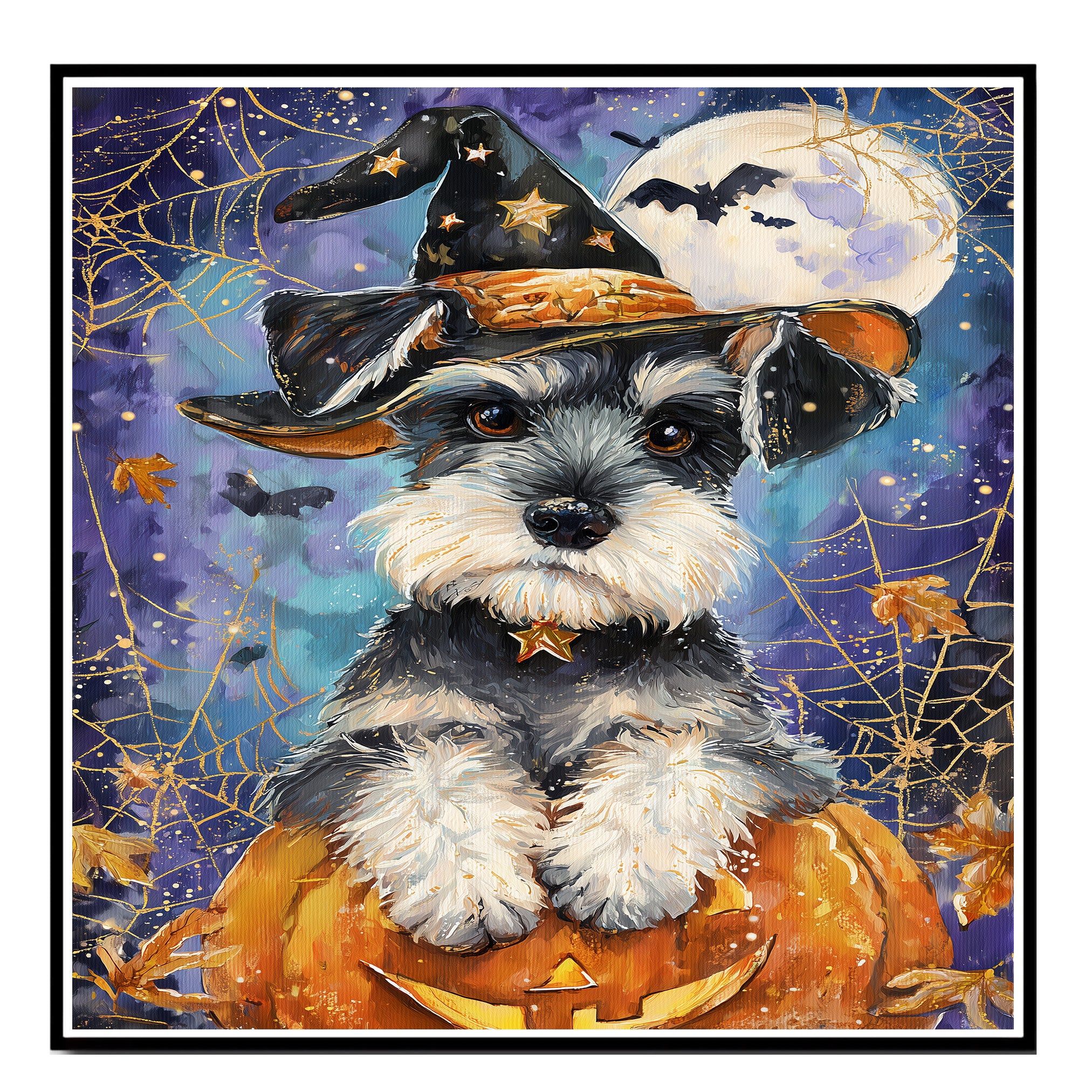 Schnauzer Dog Framed Hanging Wall Decor for Pet Lovers Home Bedroom Gifts for Halloween Indoor Art on Ready to Hang 1.5" Thick Canvas Wrap, Floating Framed Canvas, Flat Rolled Canvas