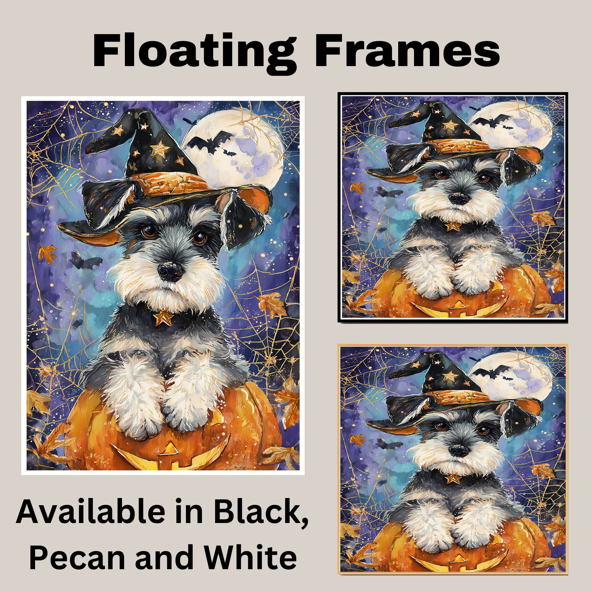 Schnauzer Dog Framed Hanging Wall Decor for Pet Lovers Home Bedroom Gifts for Halloween Indoor Art on Ready to Hang 1.5" Thick Canvas Wrap, Floating Framed Canvas, Flat Rolled Canvas