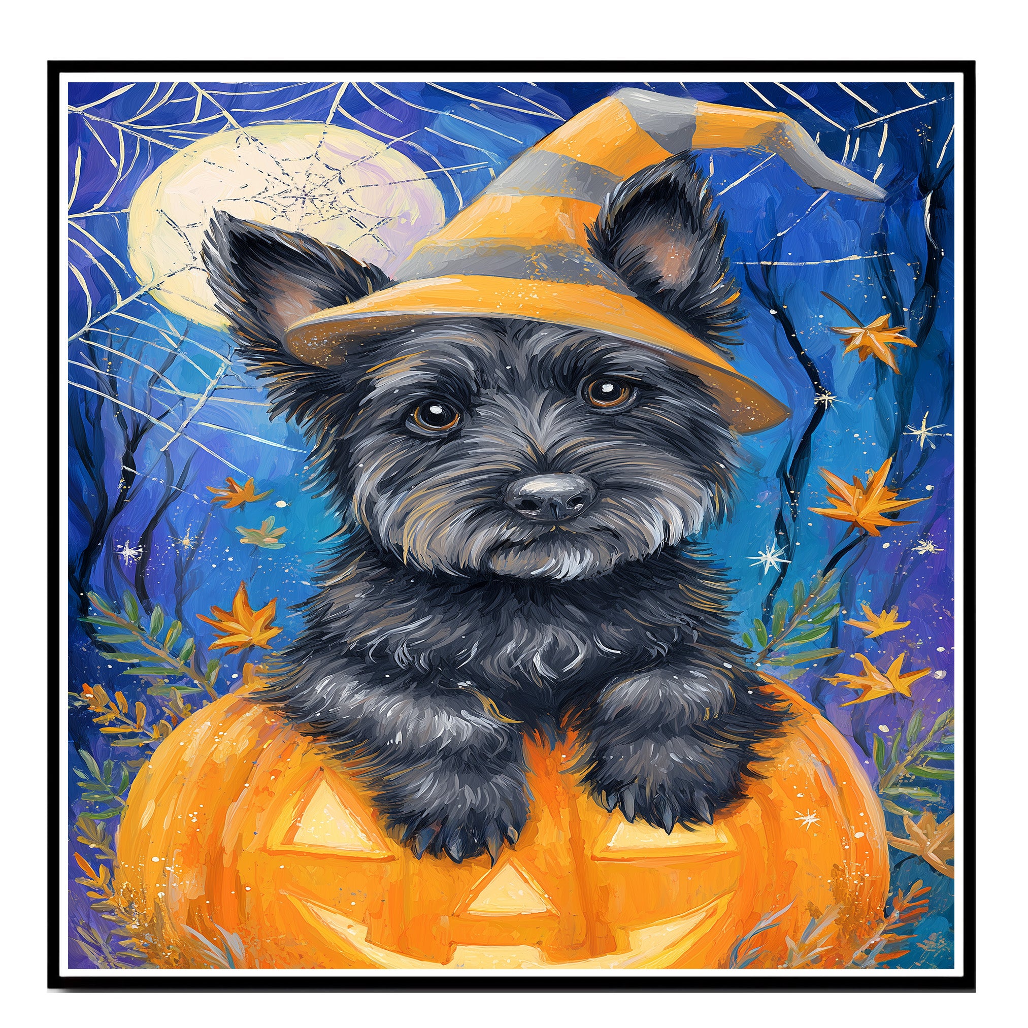 Halloween Scottish Terrier Dog Rustic Fall Canvas Prints Decorations for Dog Mom's Hanging Wall Décor on Ready to Hang 1.5" Thick Canvas Wrap, Floating Framed Canvas, Flat Rolled Canvas