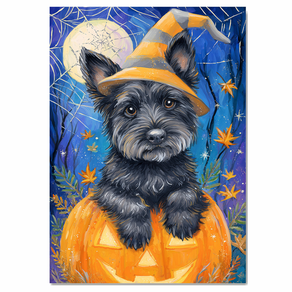 Halloween Scottish Terrier Dog Rustic Fall Canvas Prints Decorations for Dog Mom's Hanging Wall Décor on Ready to Hang 1.5" Thick Canvas Wrap, Floating Framed Canvas, Flat Rolled Canvas