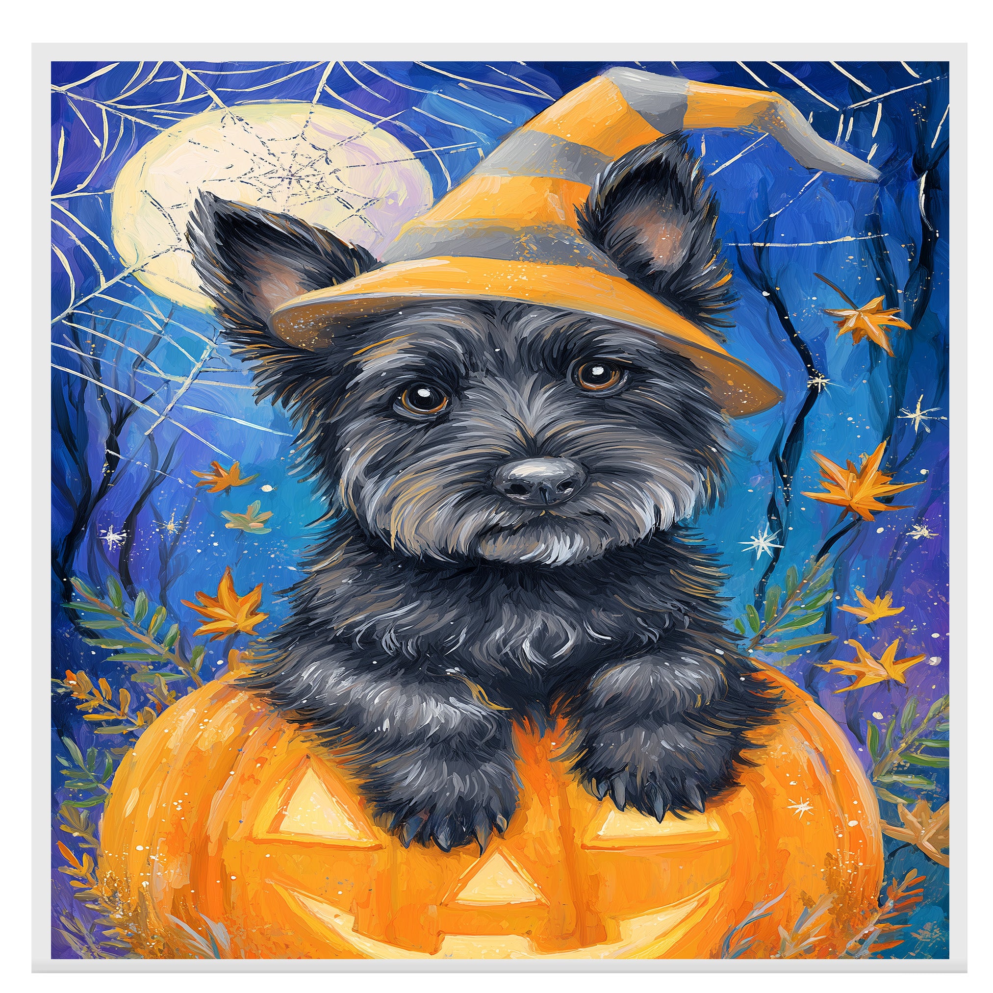 Halloween Scottish Terrier Dog Rustic Fall Canvas Prints Decorations for Dog Mom's Hanging Wall Décor on Ready to Hang 1.5" Thick Canvas Wrap, Floating Framed Canvas, Flat Rolled Canvas
