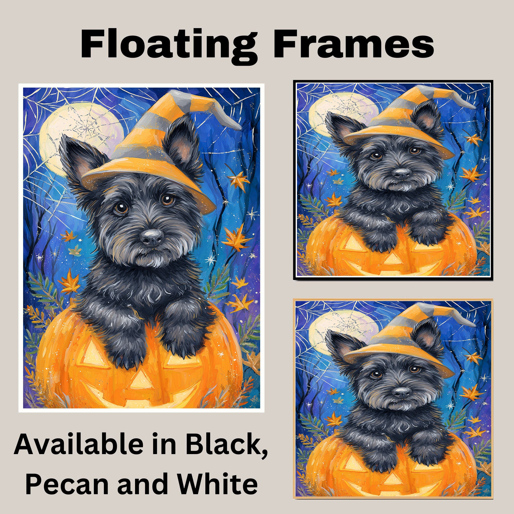 Halloween Scottish Terrier Dog Rustic Fall Canvas Prints Decorations for Dog Mom's Hanging Wall Décor on Ready to Hang 1.5" Thick Canvas Wrap, Floating Framed Canvas, Flat Rolled Canvas