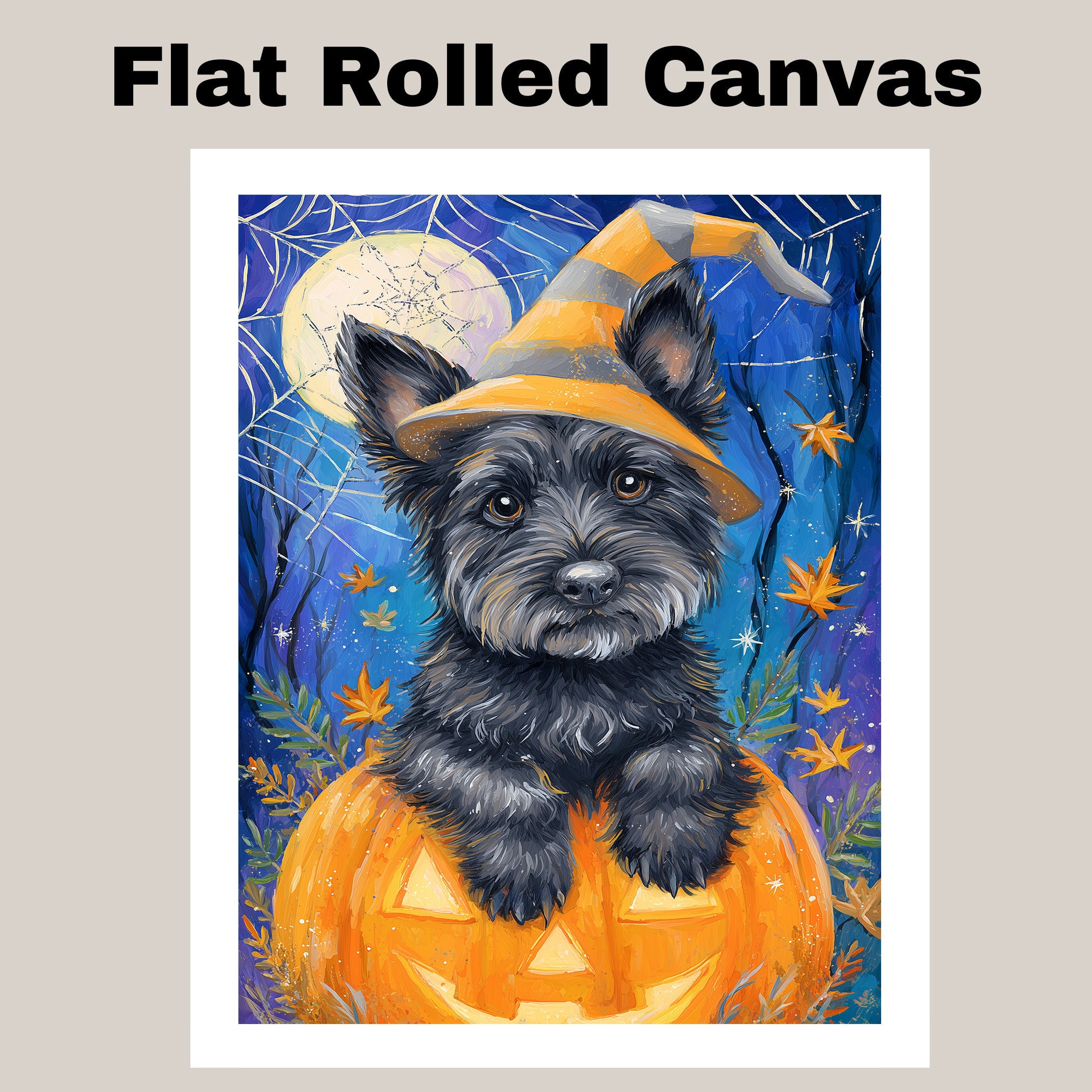 Halloween Scottish Terrier Dog Rustic Fall Canvas Prints Decorations for Dog Mom's Hanging Wall Décor on Ready to Hang 1.5" Thick Canvas Wrap, Floating Framed Canvas, Flat Rolled Canvas